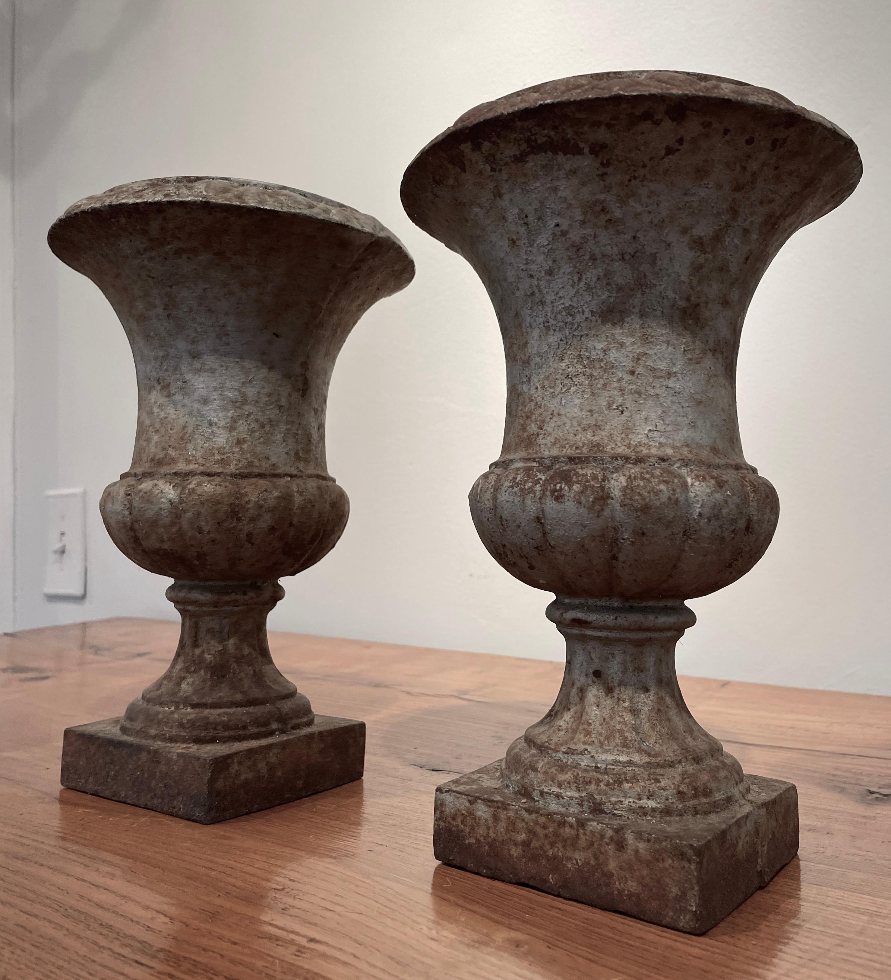 Pair of Diminutive French 19th Century Cast Iron Campana Urns 2