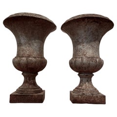Pair of Diminutive French 19th Century Cast Iron Campana Urns