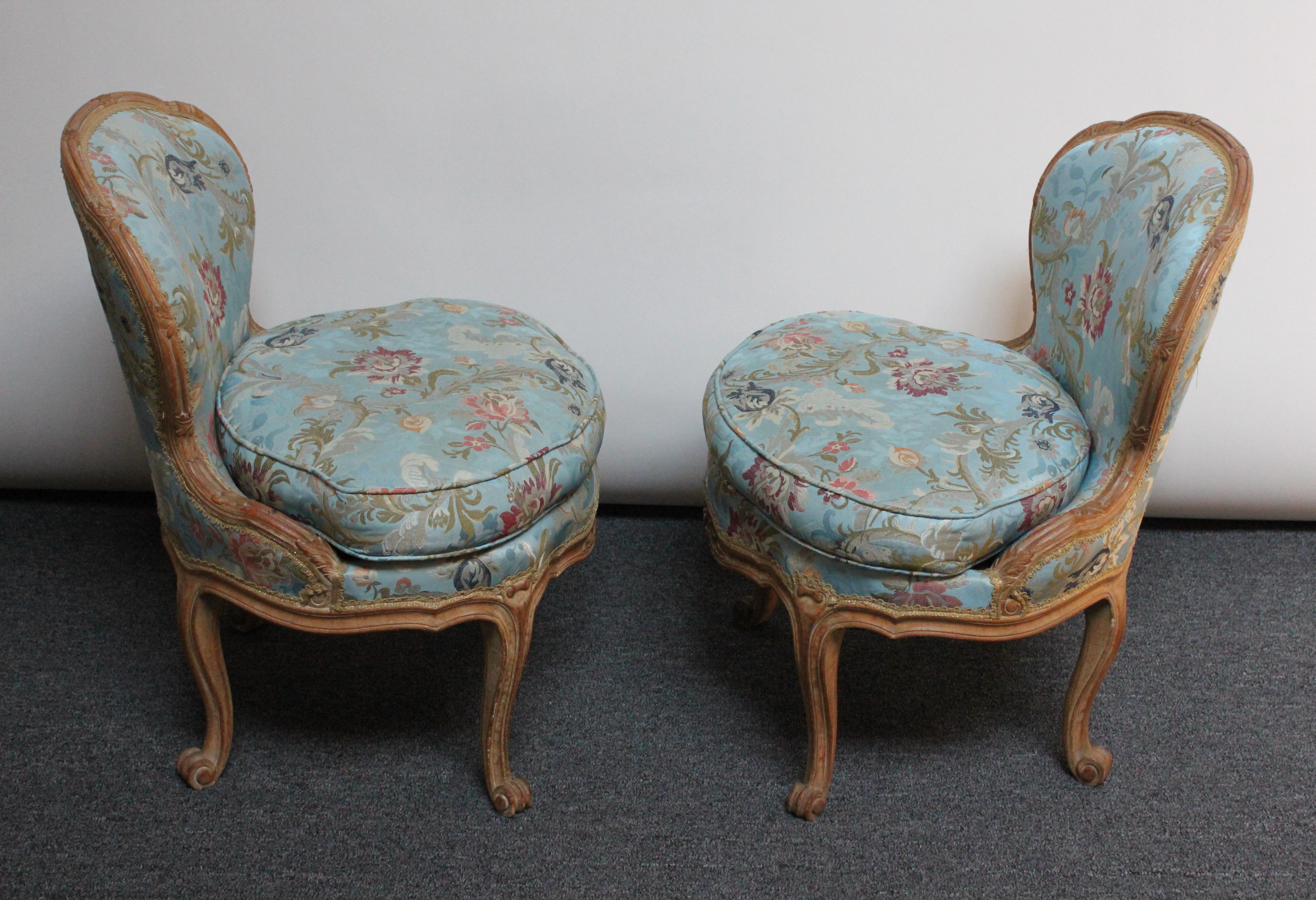 Pair of Diminutive French Louis XV Rococo Boudoir Slipper Chairs 2
