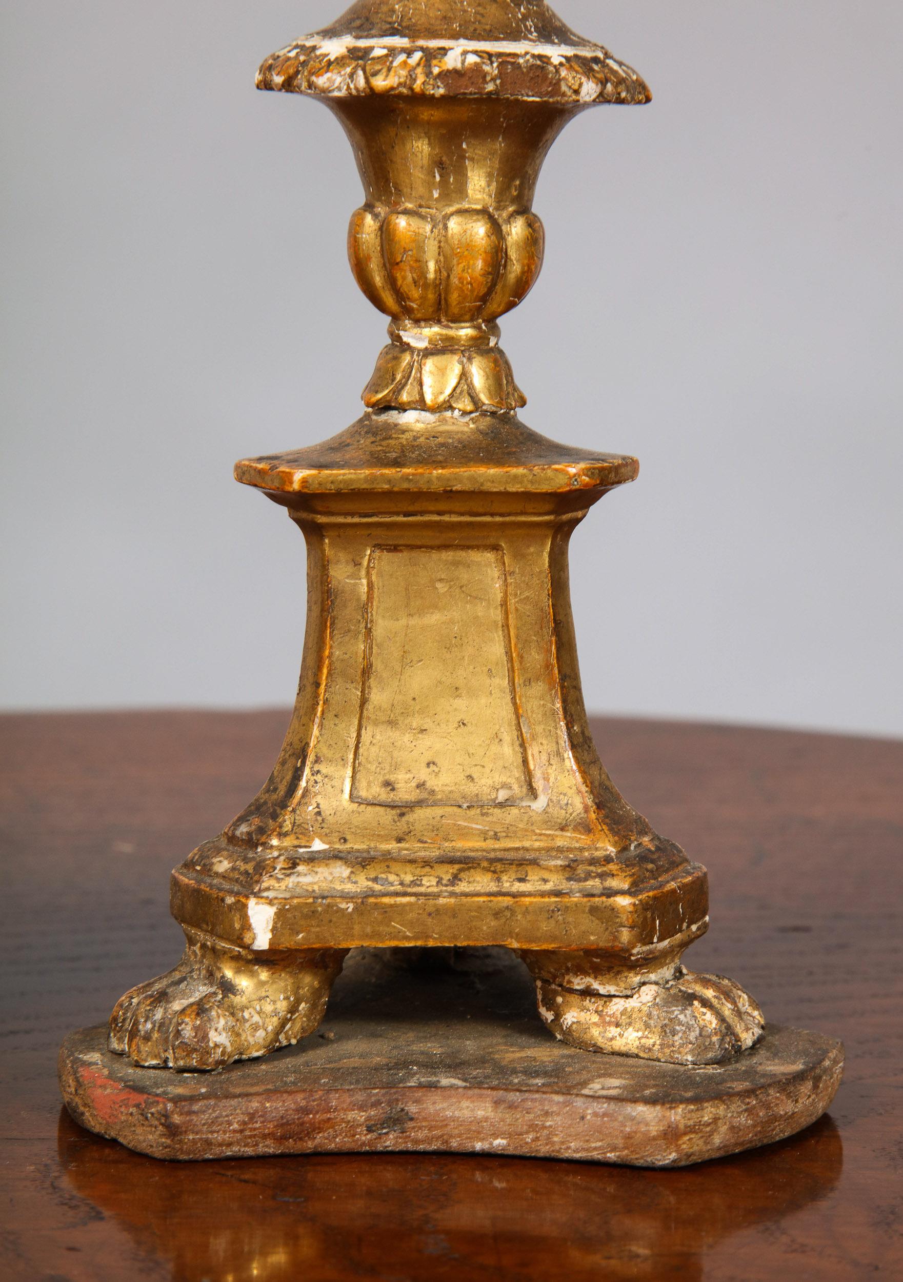 Pair of Diminutive Giltwood Pricket Candlesticks For Sale 4