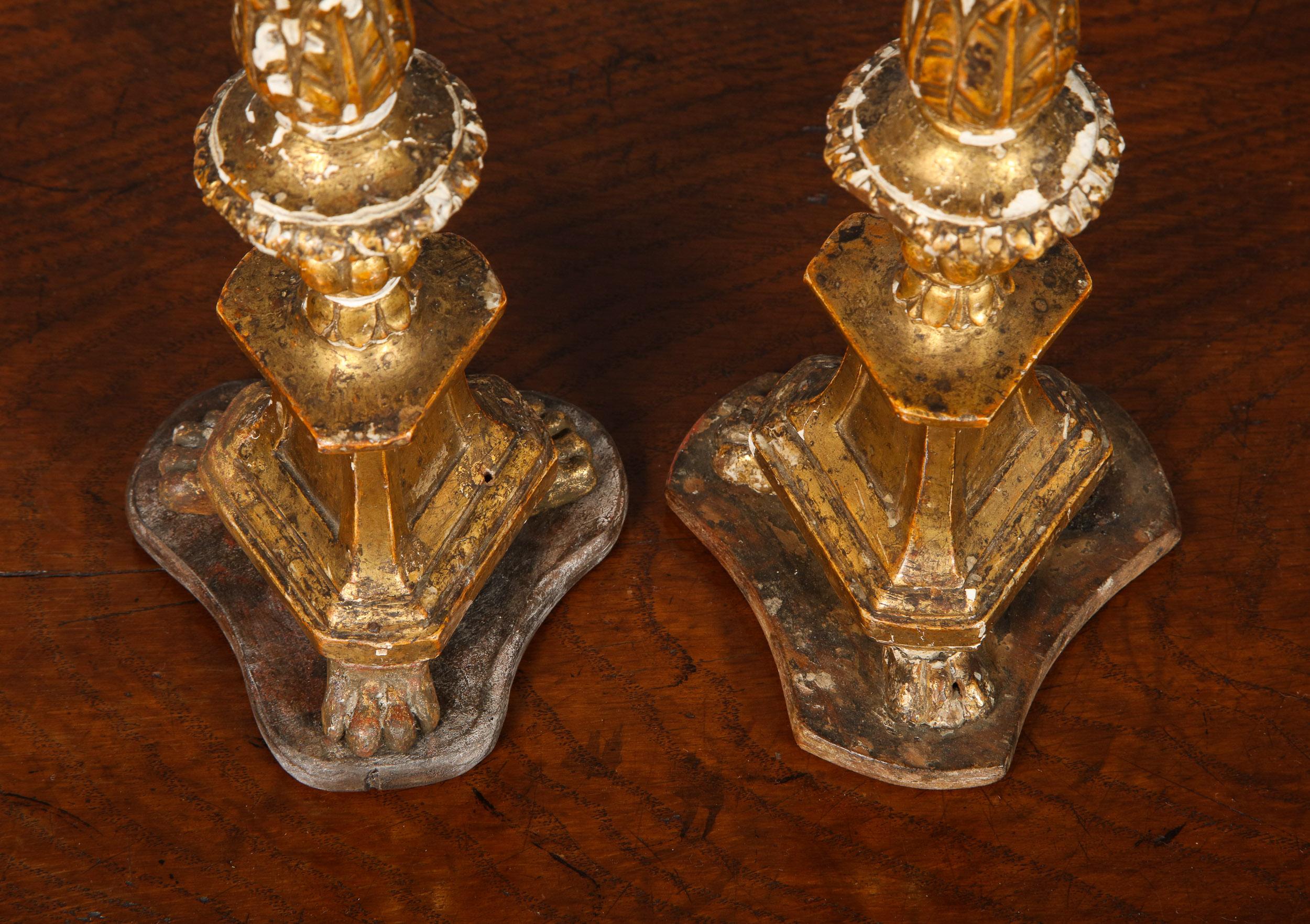 Pair of Diminutive Giltwood Pricket Candlesticks For Sale 7
