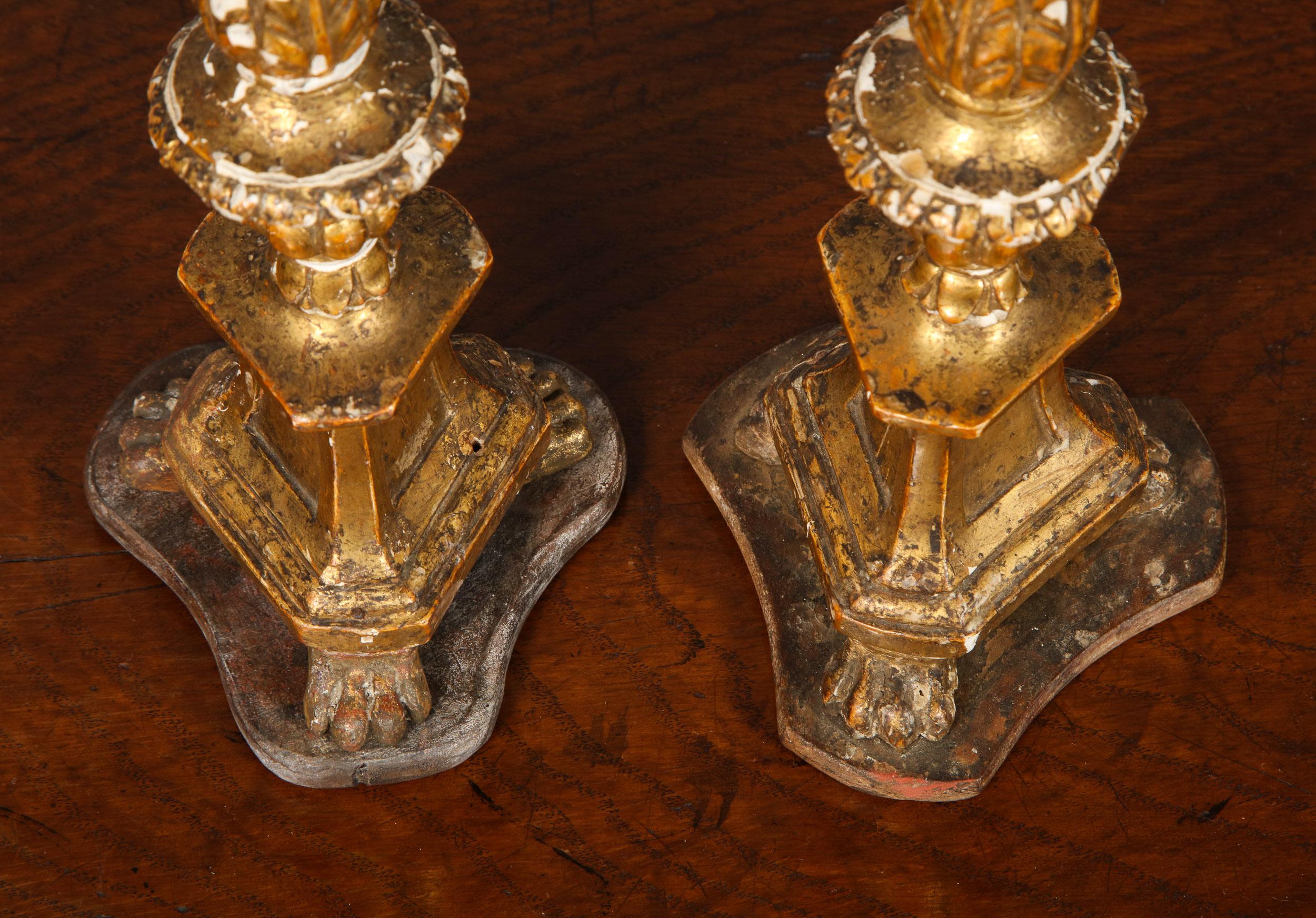 Pair of Diminutive Giltwood Pricket Candlesticks For Sale 8