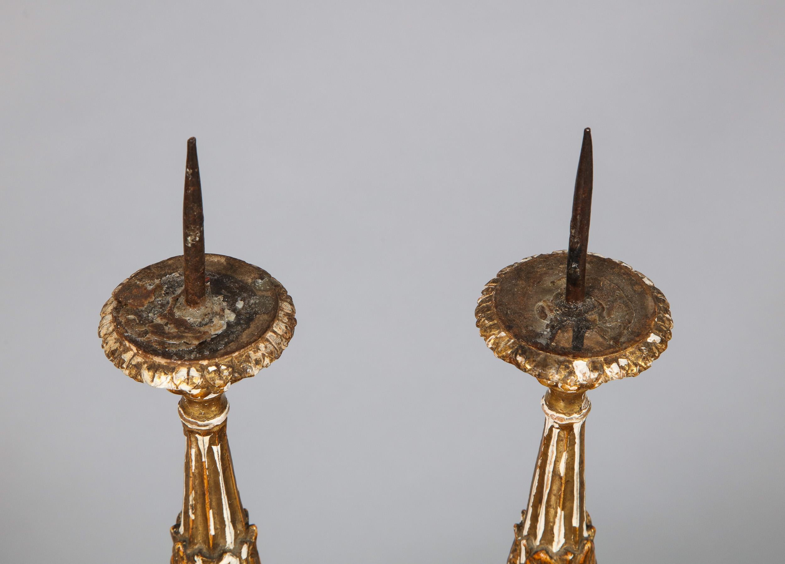 Pair of Diminutive Giltwood Pricket Candlesticks For Sale 9