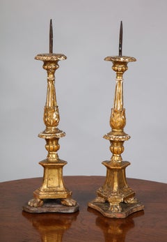 Pair of Diminutive Giltwood Pricket Candlesticks