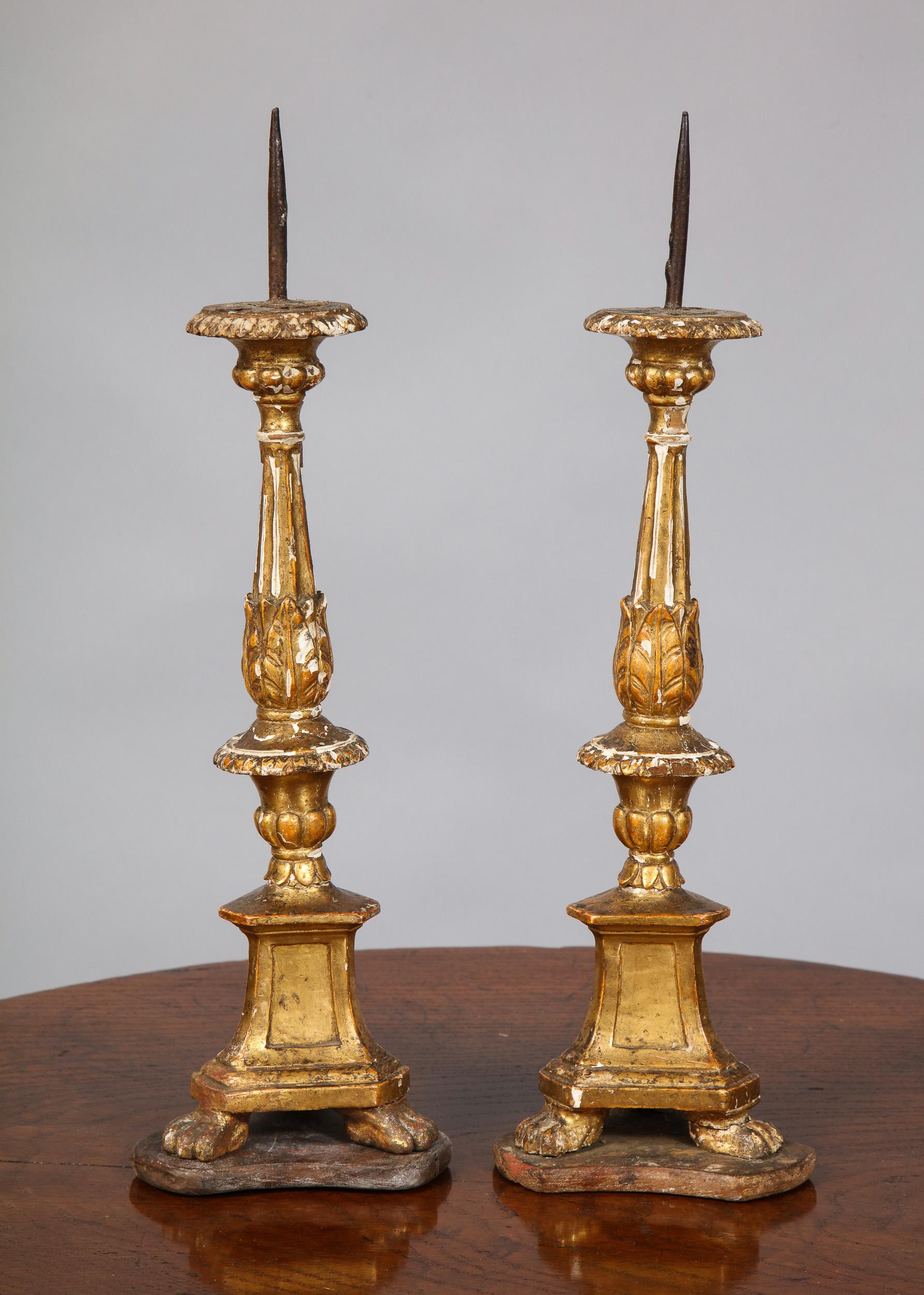 Pair of Diminutive Giltwood Pricket Candlesticks For Sale 2