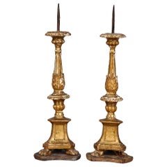 Pair of Diminutive Giltwood Pricket Candlesticks