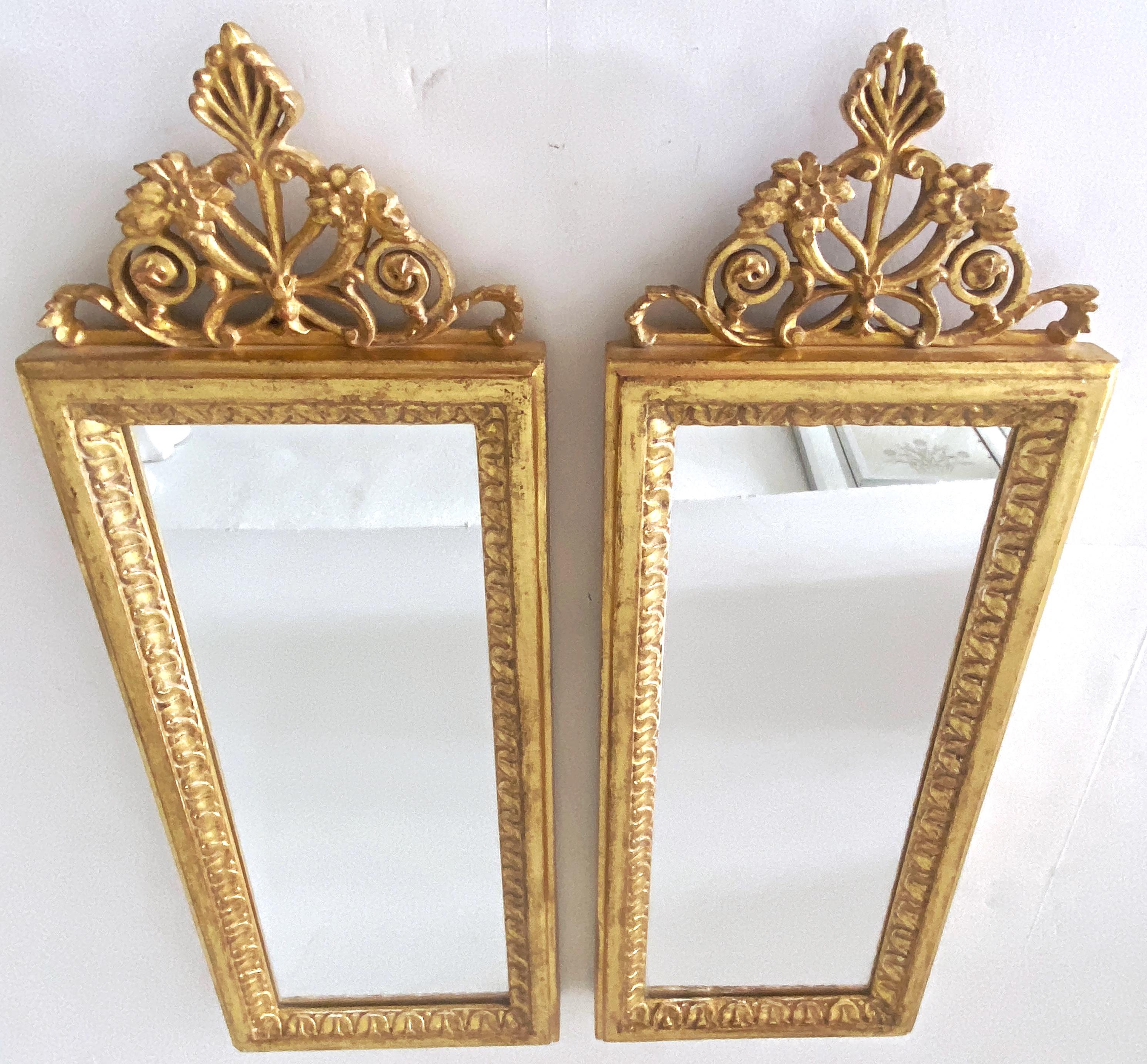 Pair of Diminutive Italian Carved Giltwood Neoclassical Wall Mirrors For Sale at 1stDibs