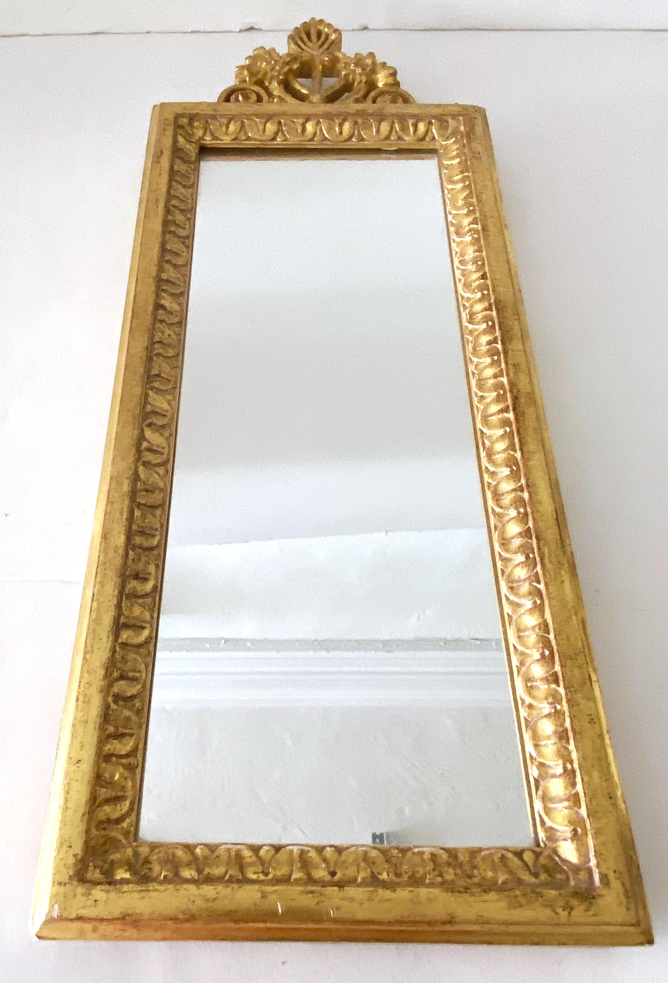 Pair of Diminutive Italian Carved Giltwood Neoclassical Wall Mirrors For Sale at 1stDibs