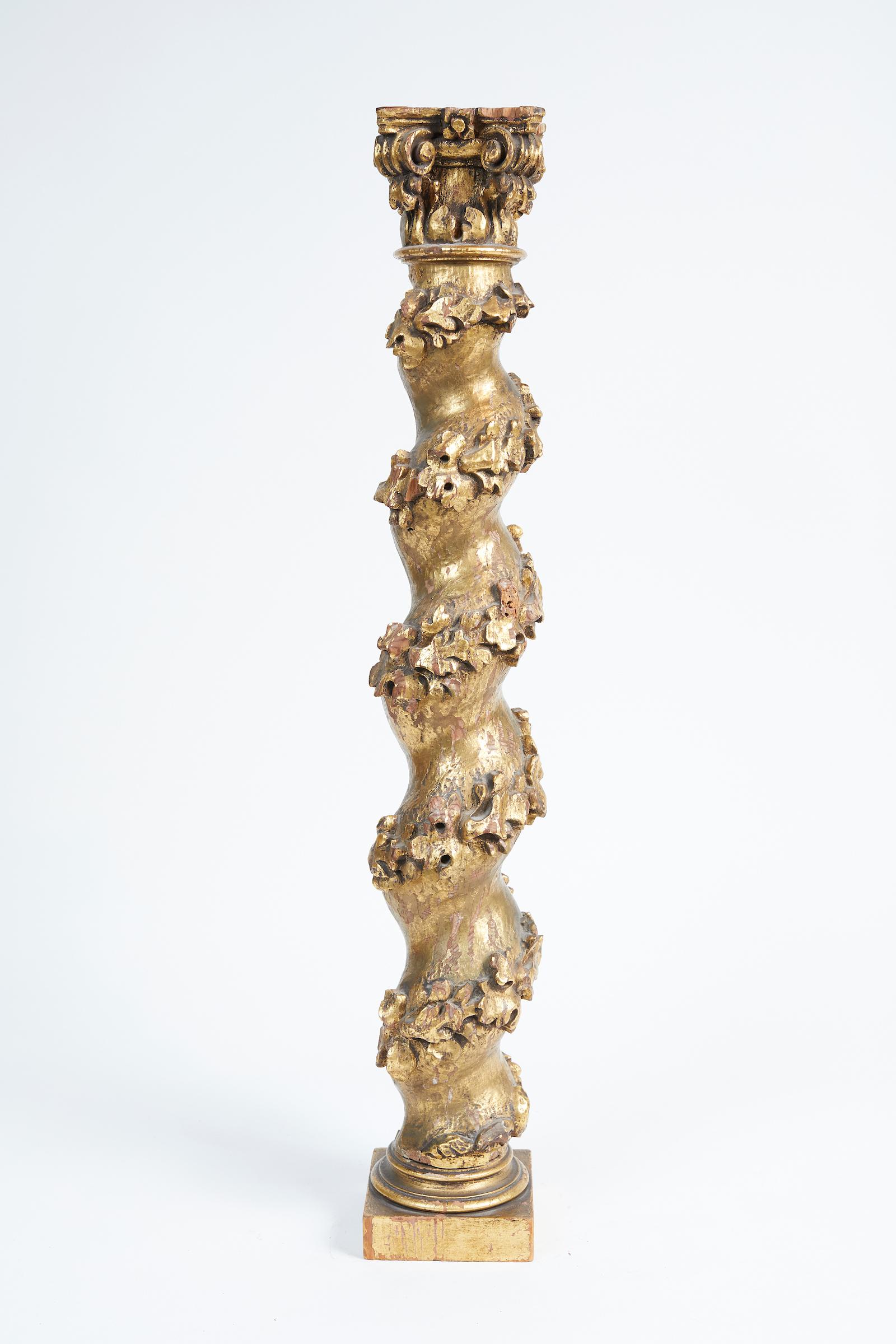 Pair of Diminutive Italian Gilt and Carved Wood Baroque Columns 10