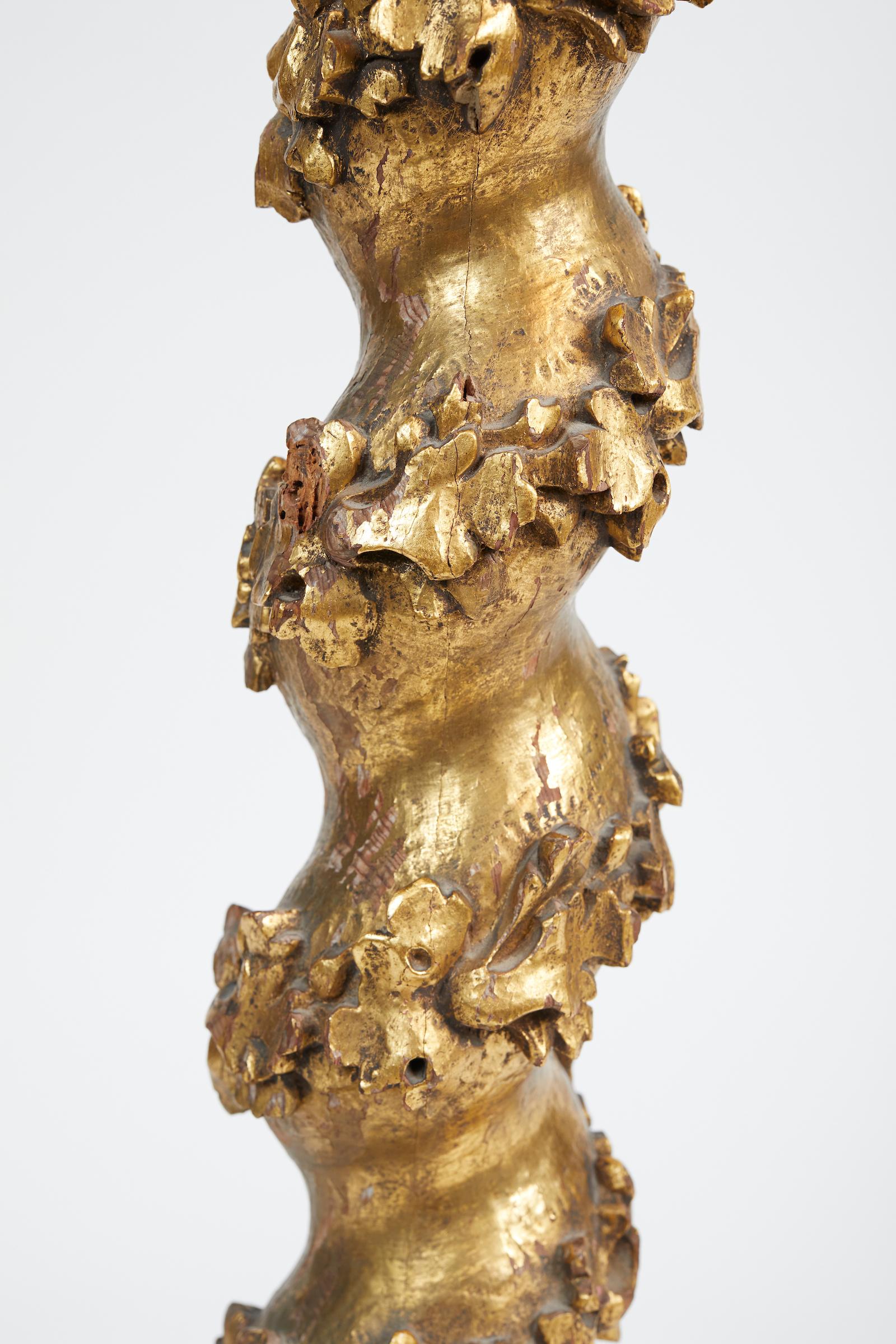 Paire de petites colonnes baroques italiennes en bois doré et sculpté en vente 13