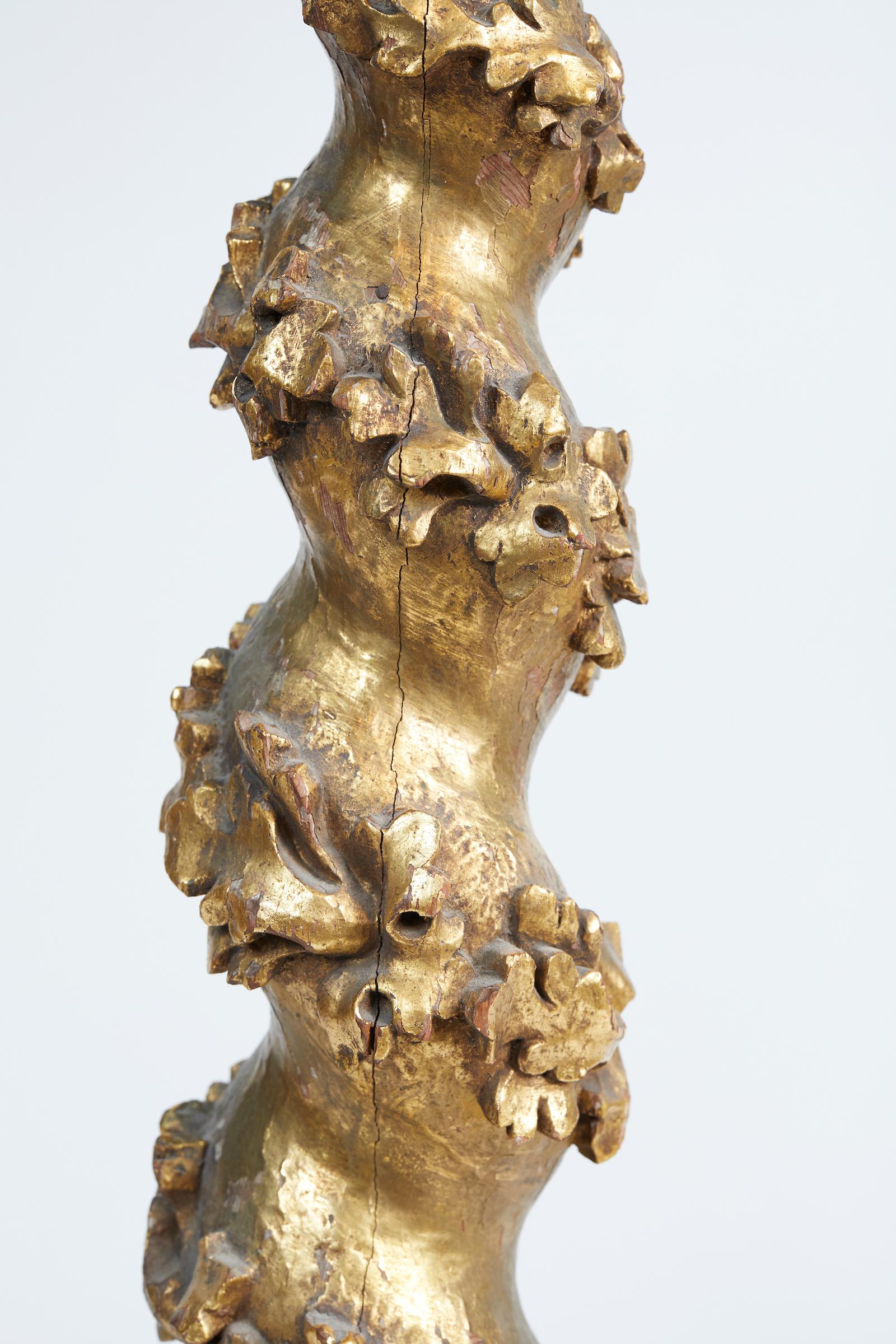 Paire de petites colonnes baroques italiennes en bois doré et sculpté en vente 3