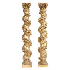 Pair of Diminutive Italian Gilt and Carved Wood Baroque Columns