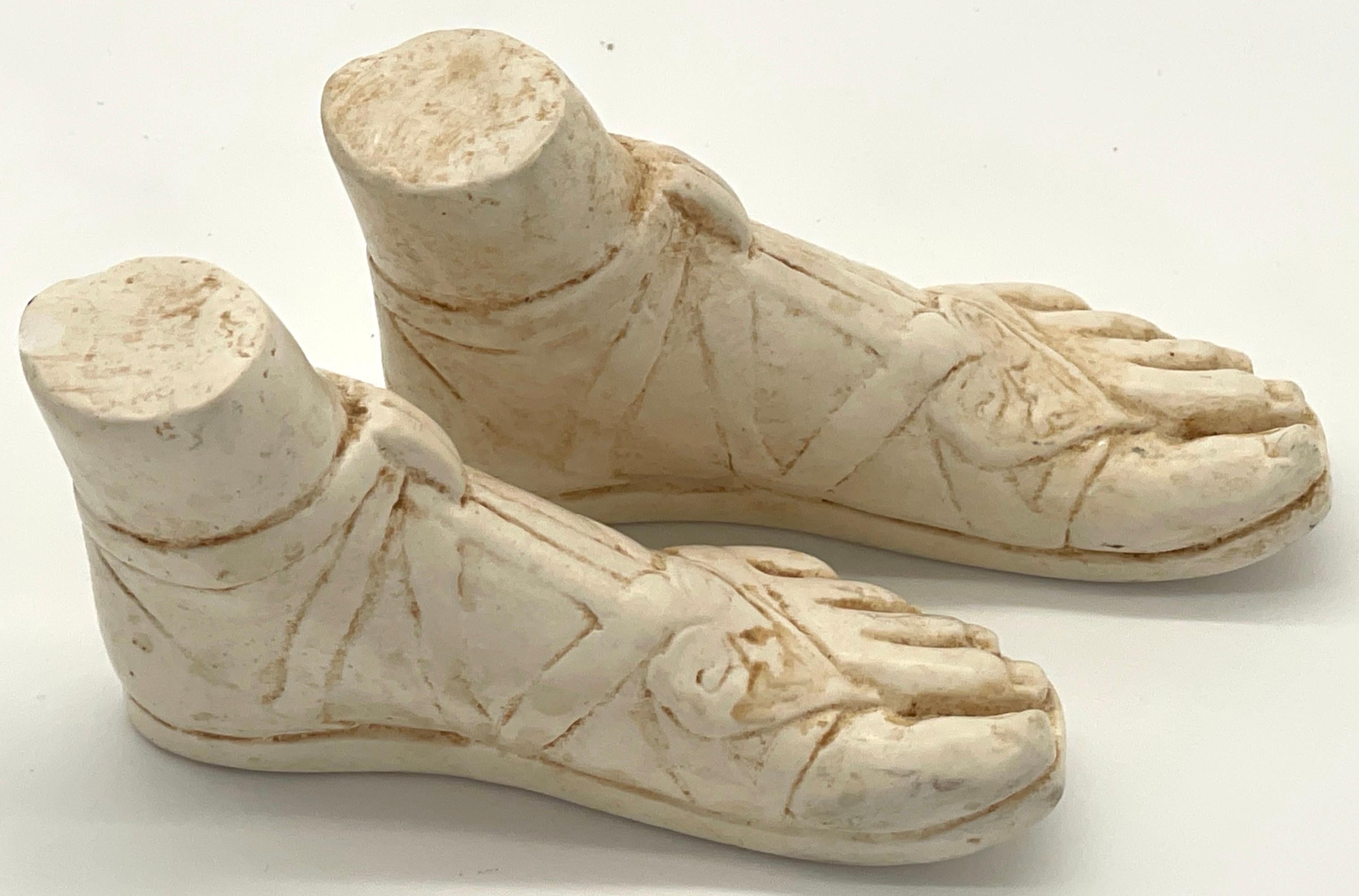 Carved Pair of Diminutive Italian Grand Tour Style Models of Two Sandaled Right Feet For Sale