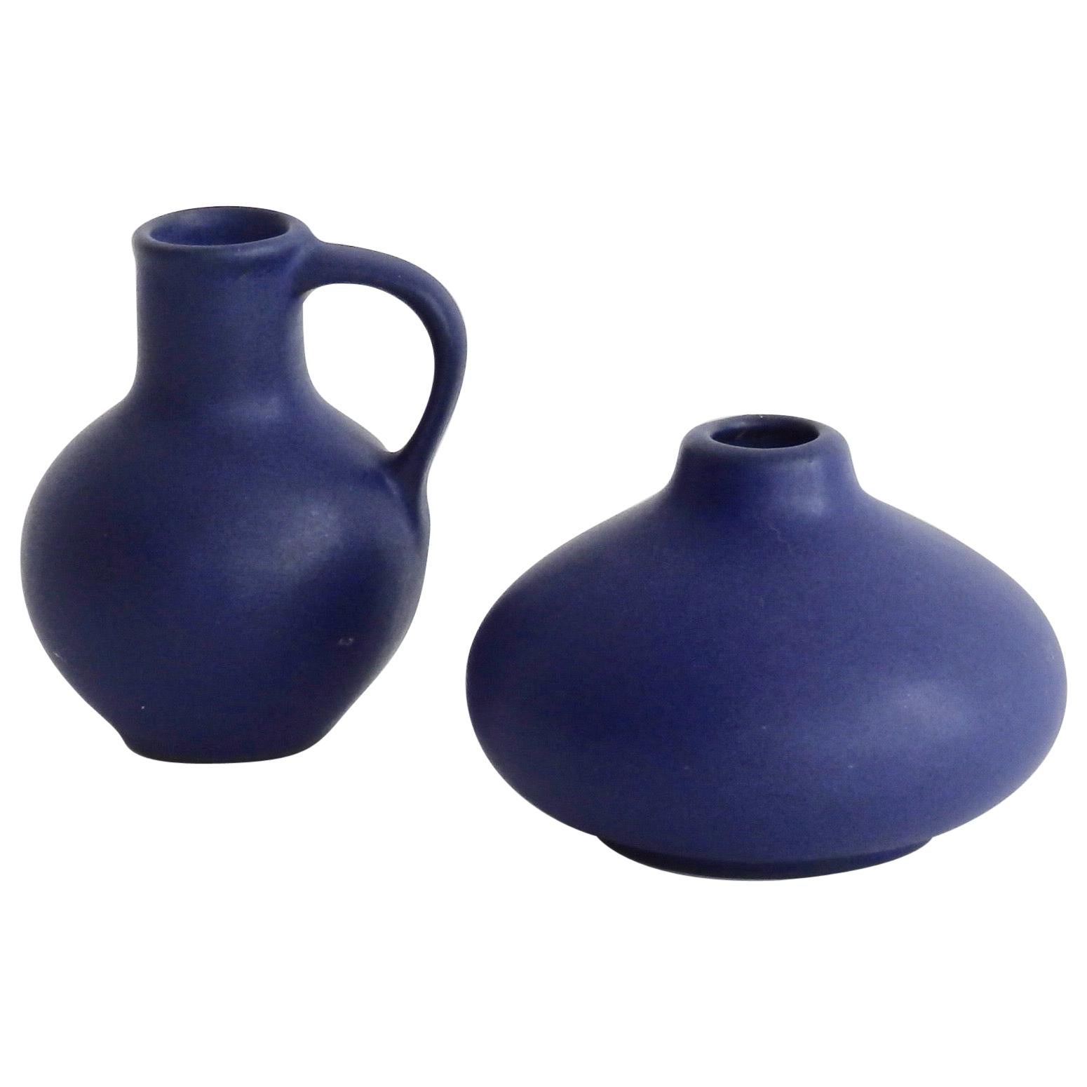 Pair of Diminutive Matte Cobalt Blue West German Pottery Vessels