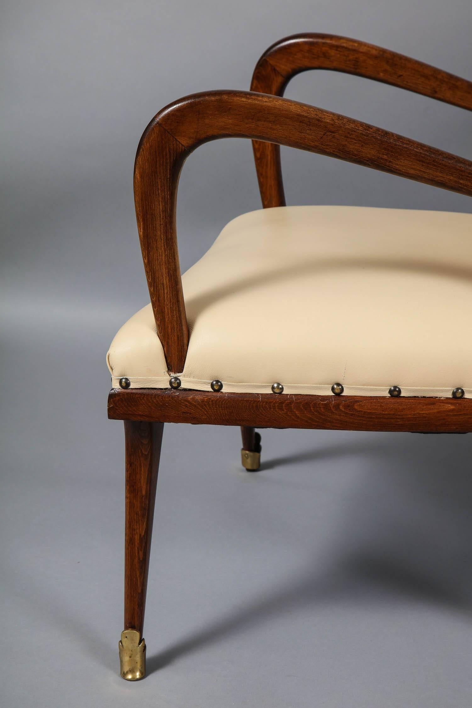 Leather Pair of Diminutive Modernist Armchairs