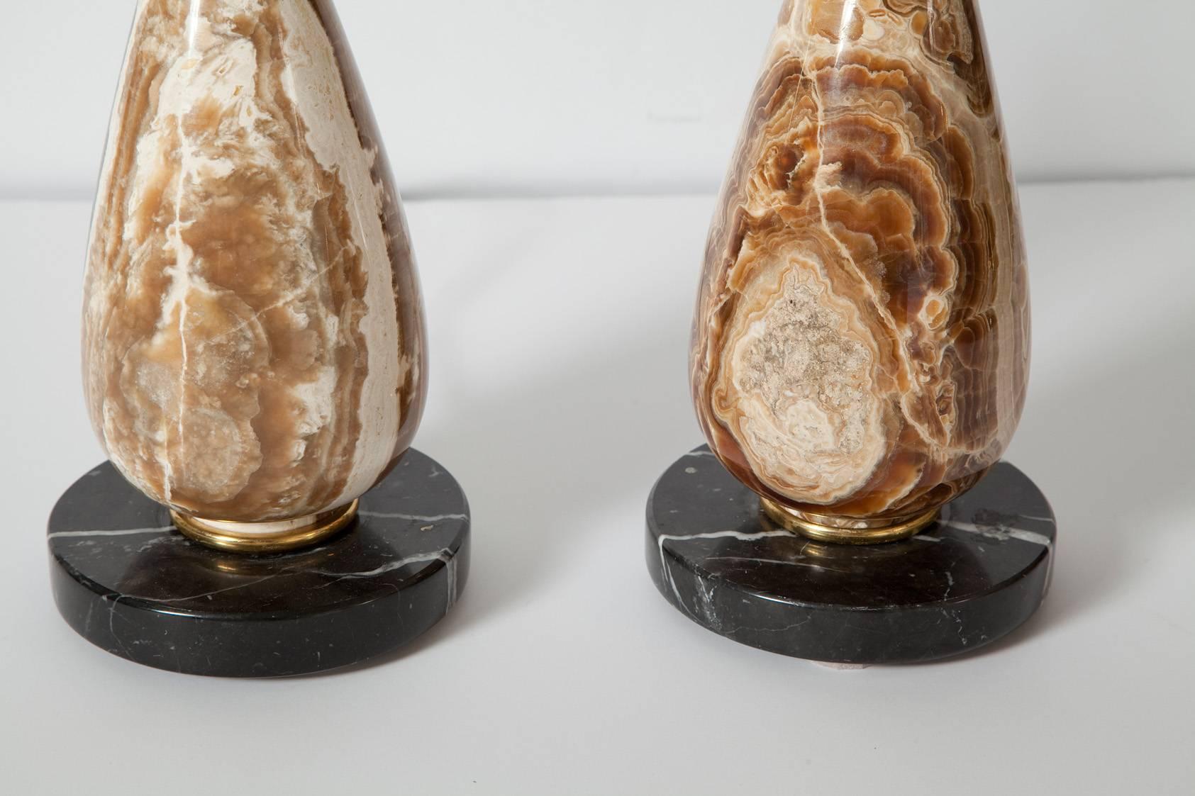 Polished Pair of Diminutive Onyx Table Lamps, circa 1950