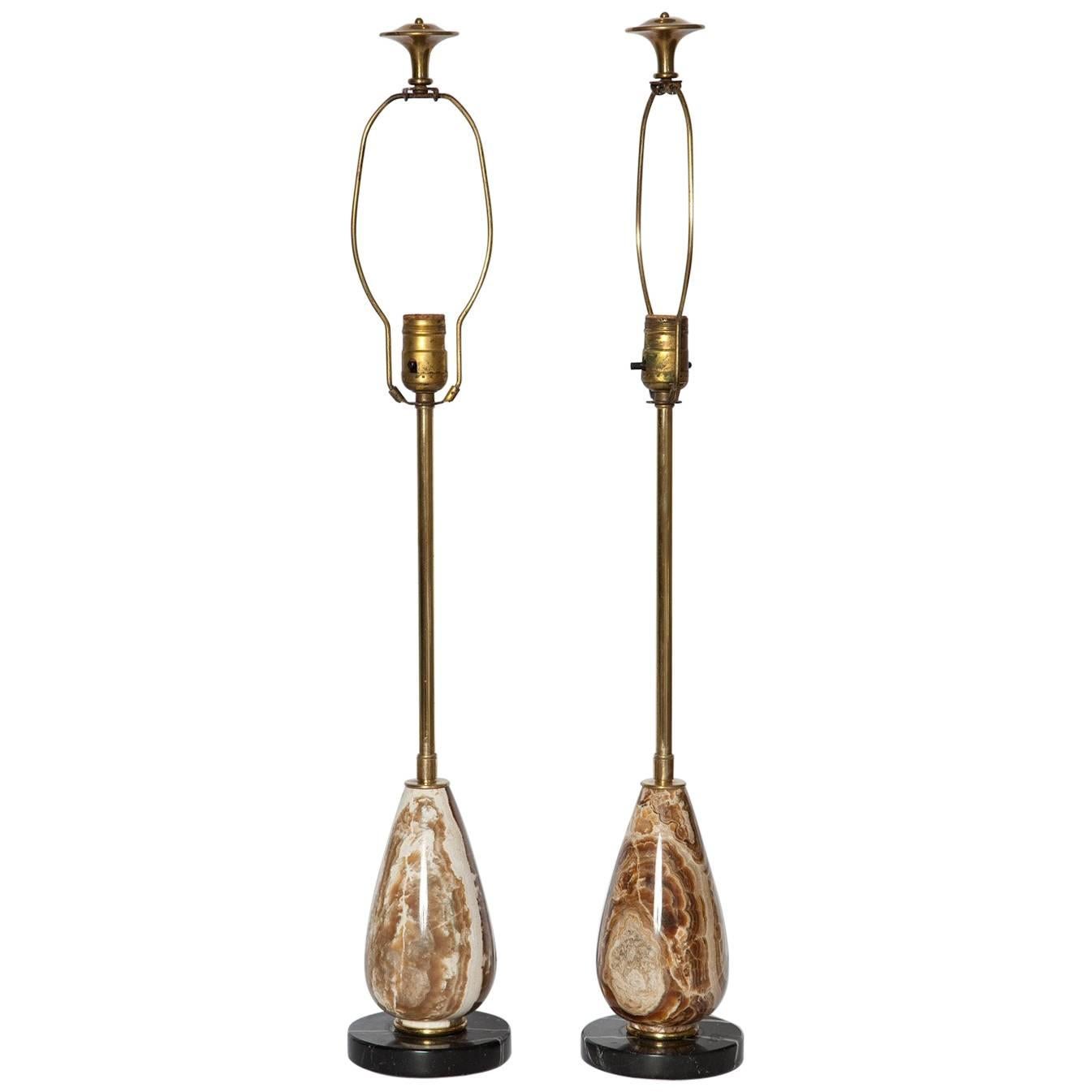 Pair of Diminutive Onyx Table Lamps, circa 1950