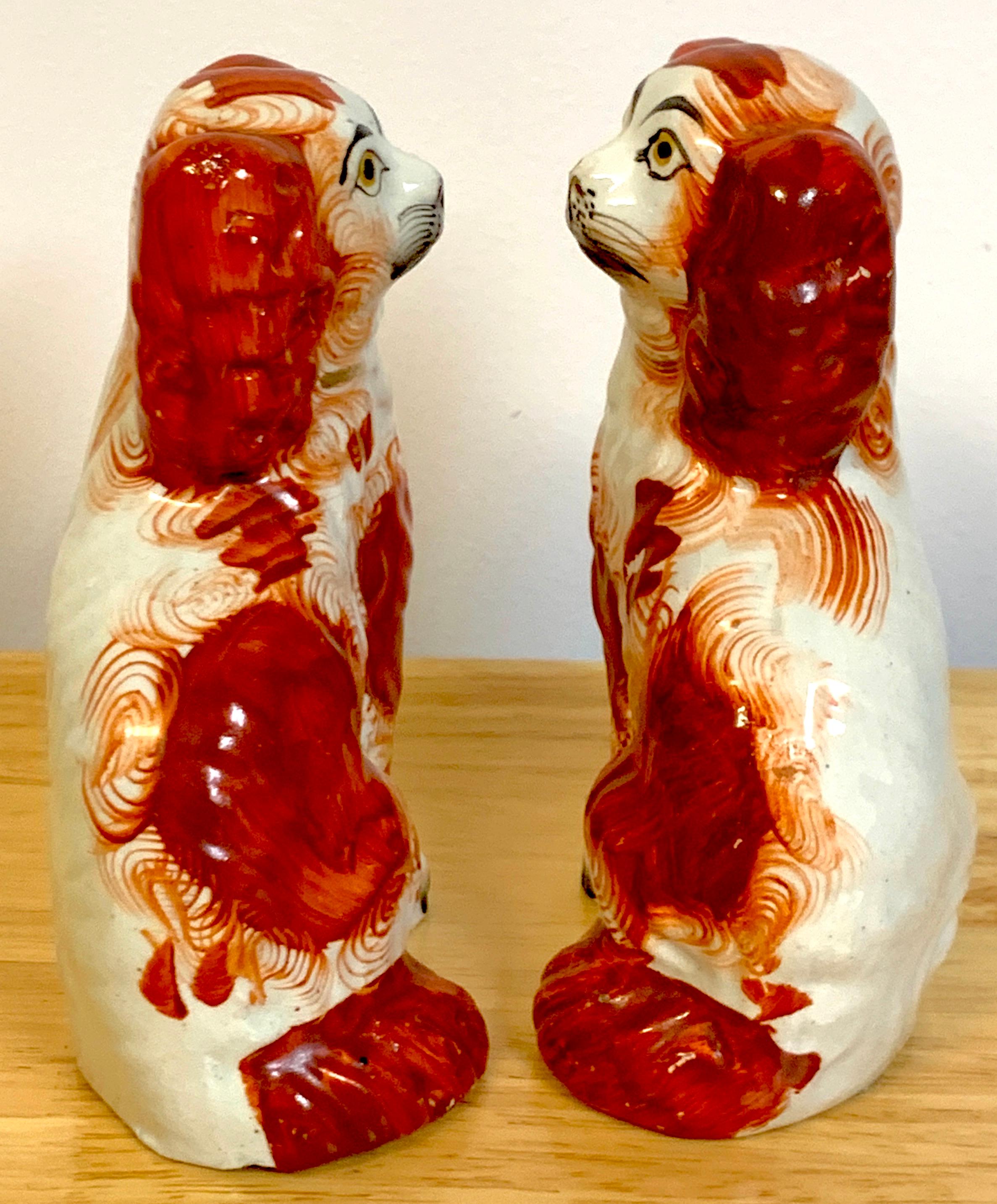 High Victorian Pair of Diminutive Red Staffordshire Spaniels, circa 1860 For Sale