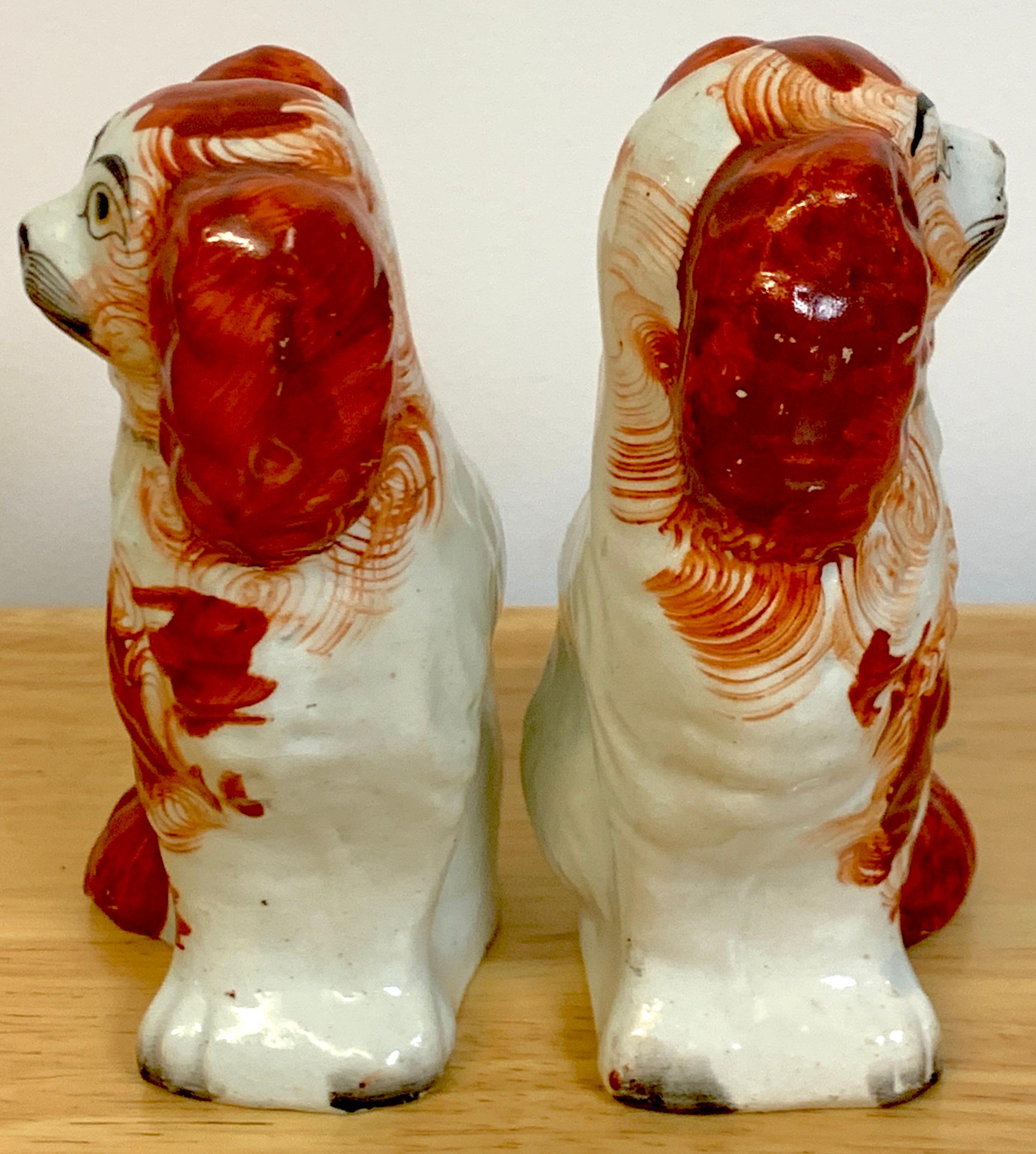 Hand-Painted Pair of Diminutive Red Staffordshire Spaniels, circa 1860 For Sale