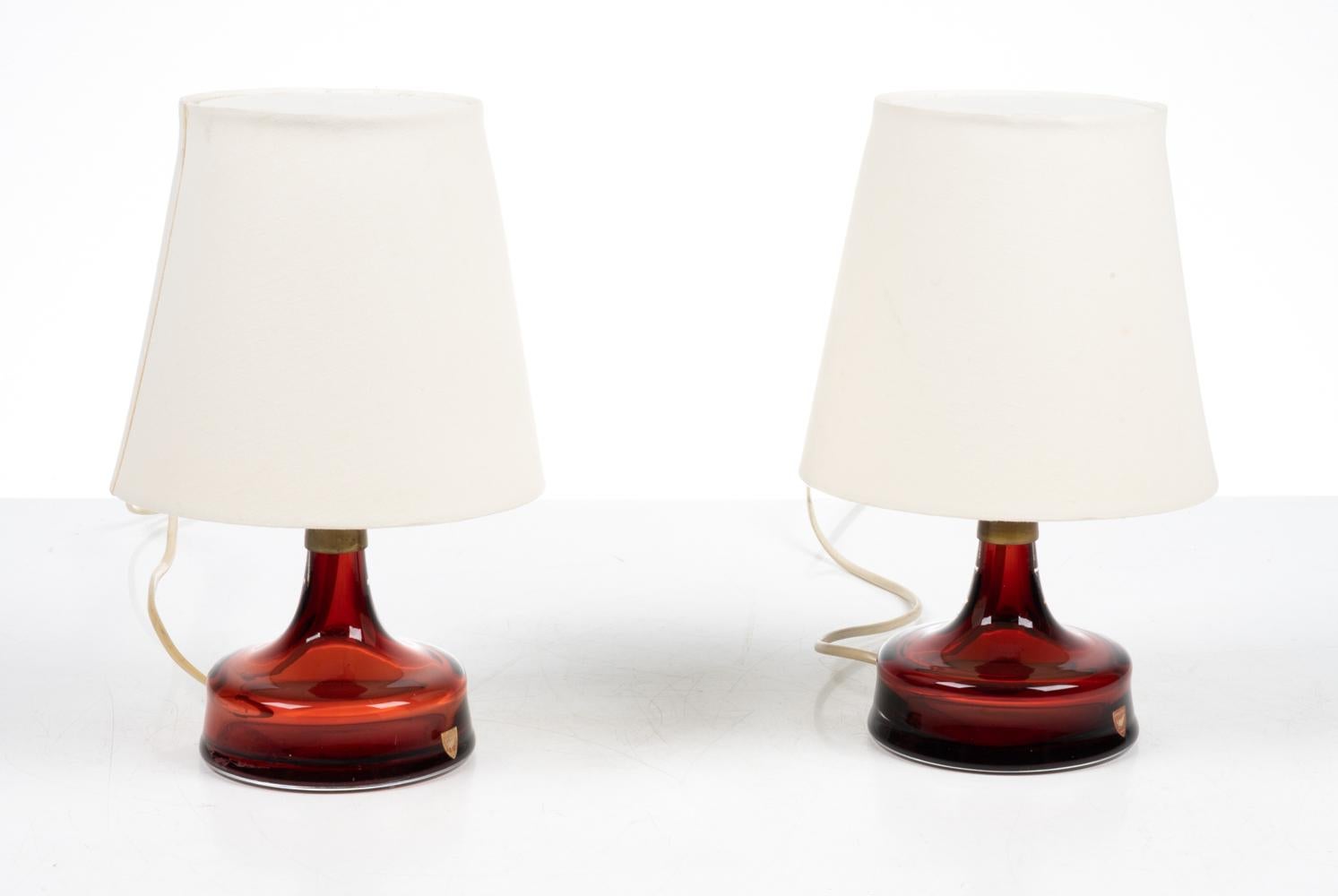 Pair of Diminutive Ruby Glass Table Lamps by Carl Fagerlund for Orrefors In Good Condition In Norwalk, CT