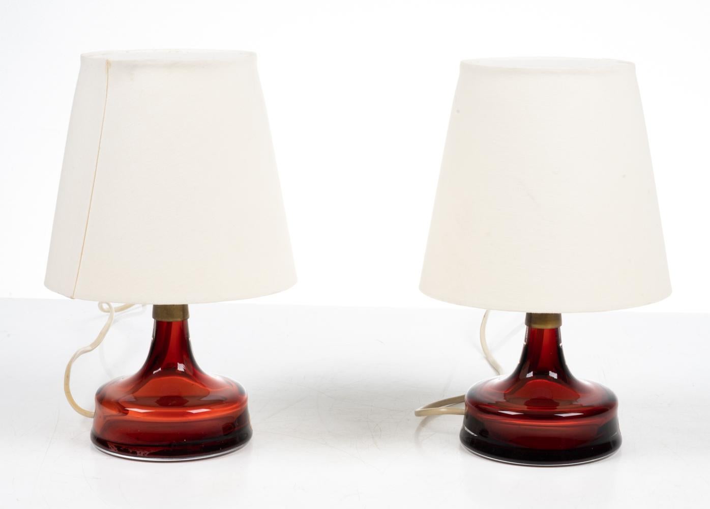 20th Century Pair of Diminutive Ruby Glass Table Lamps by Carl Fagerlund for Orrefors