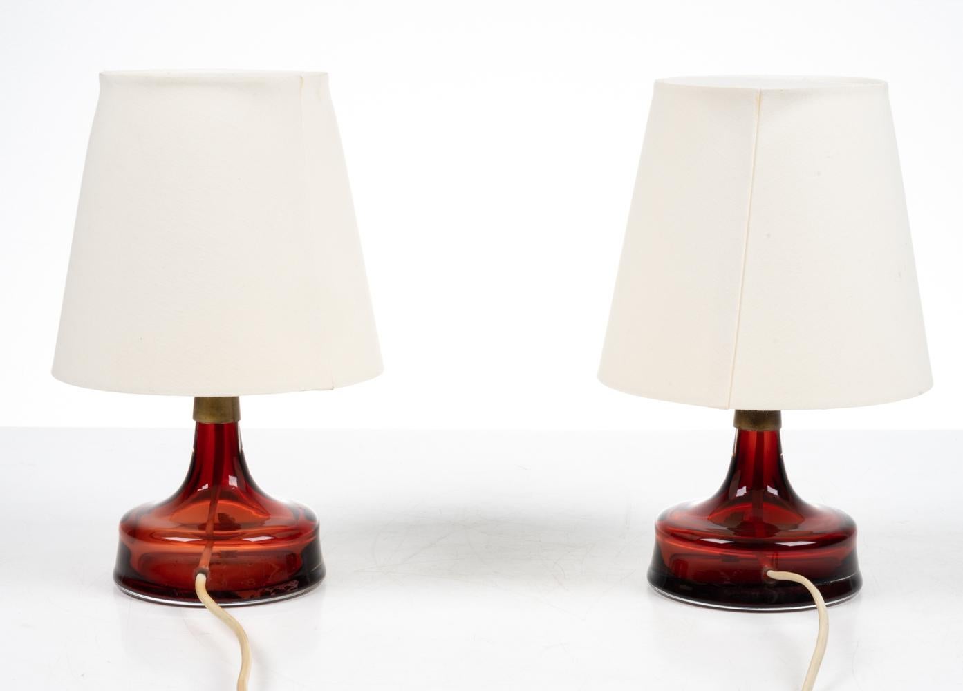 Pair of Diminutive Ruby Glass Table Lamps by Carl Fagerlund for Orrefors 1