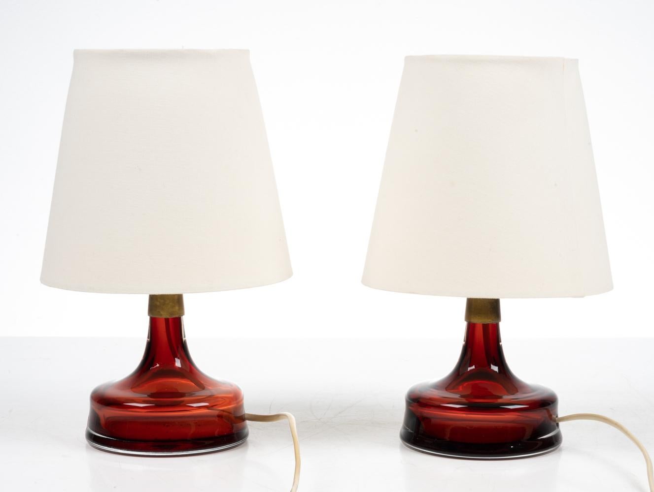 Pair of Diminutive Ruby Glass Table Lamps by Carl Fagerlund for Orrefors 2