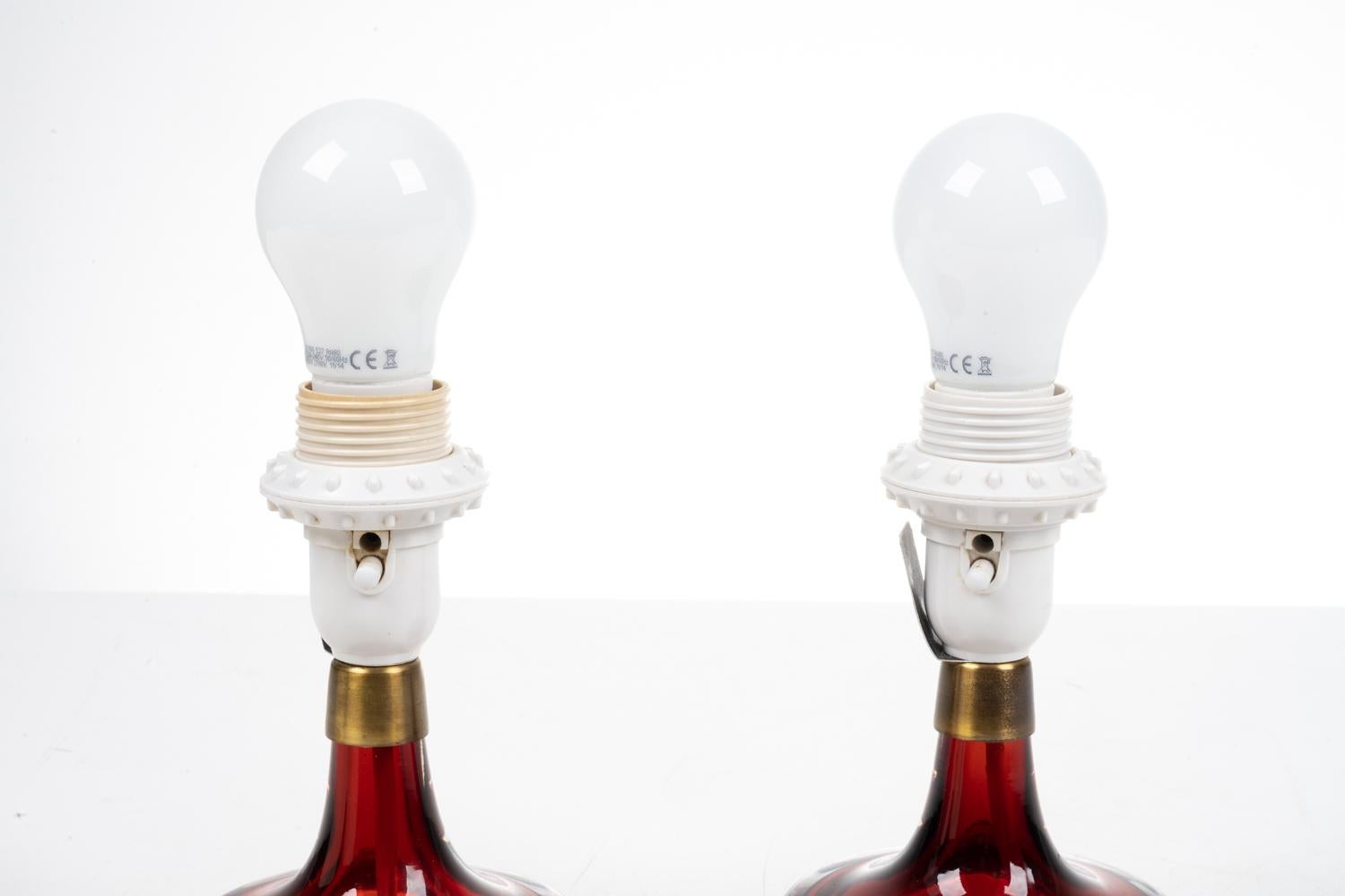 Pair of Diminutive Ruby Glass Table Lamps by Carl Fagerlund for Orrefors 3