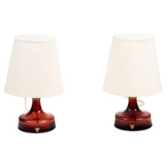 Pair of Diminutive Ruby Glass Table Lamps by Carl Fagerlund for Orrefors