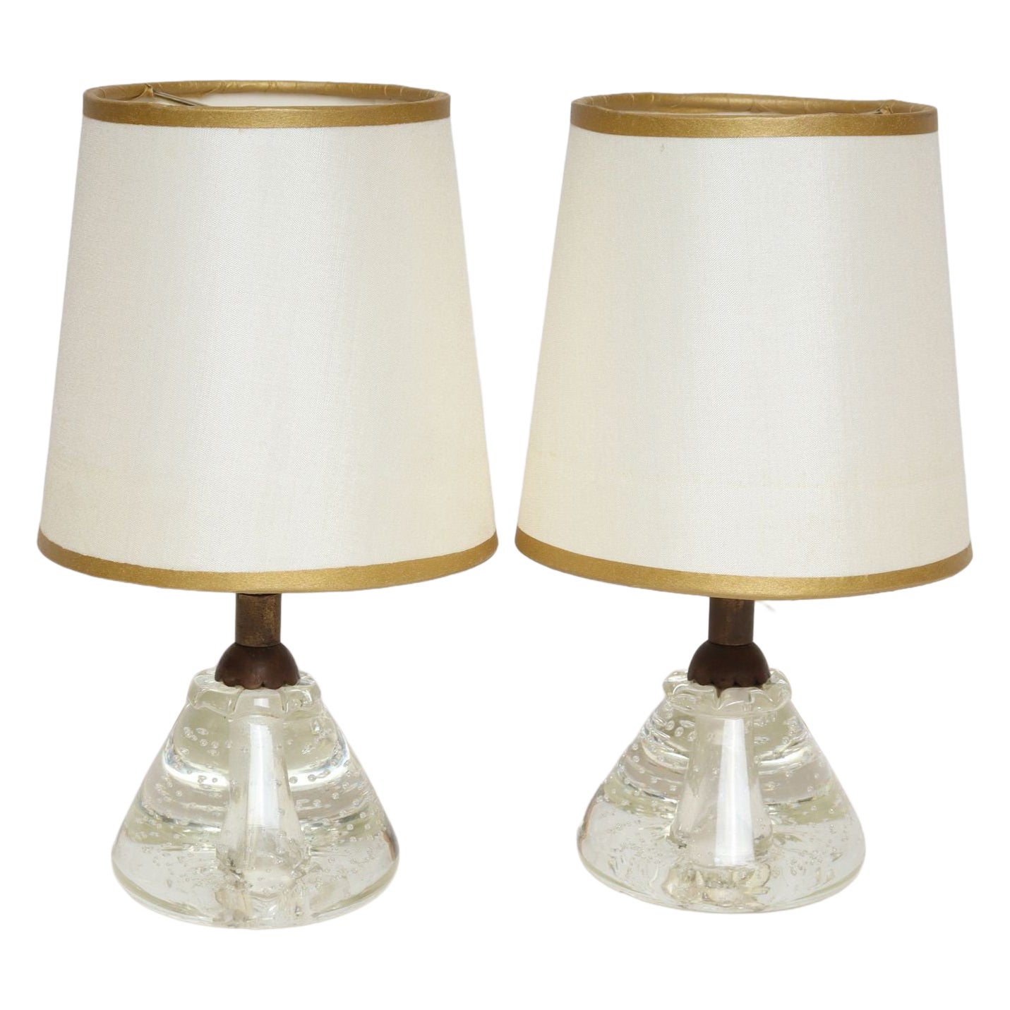 Pair of Diminutive Vintage Italian Blown Art Glass Boudoir Bedside Table Lamps