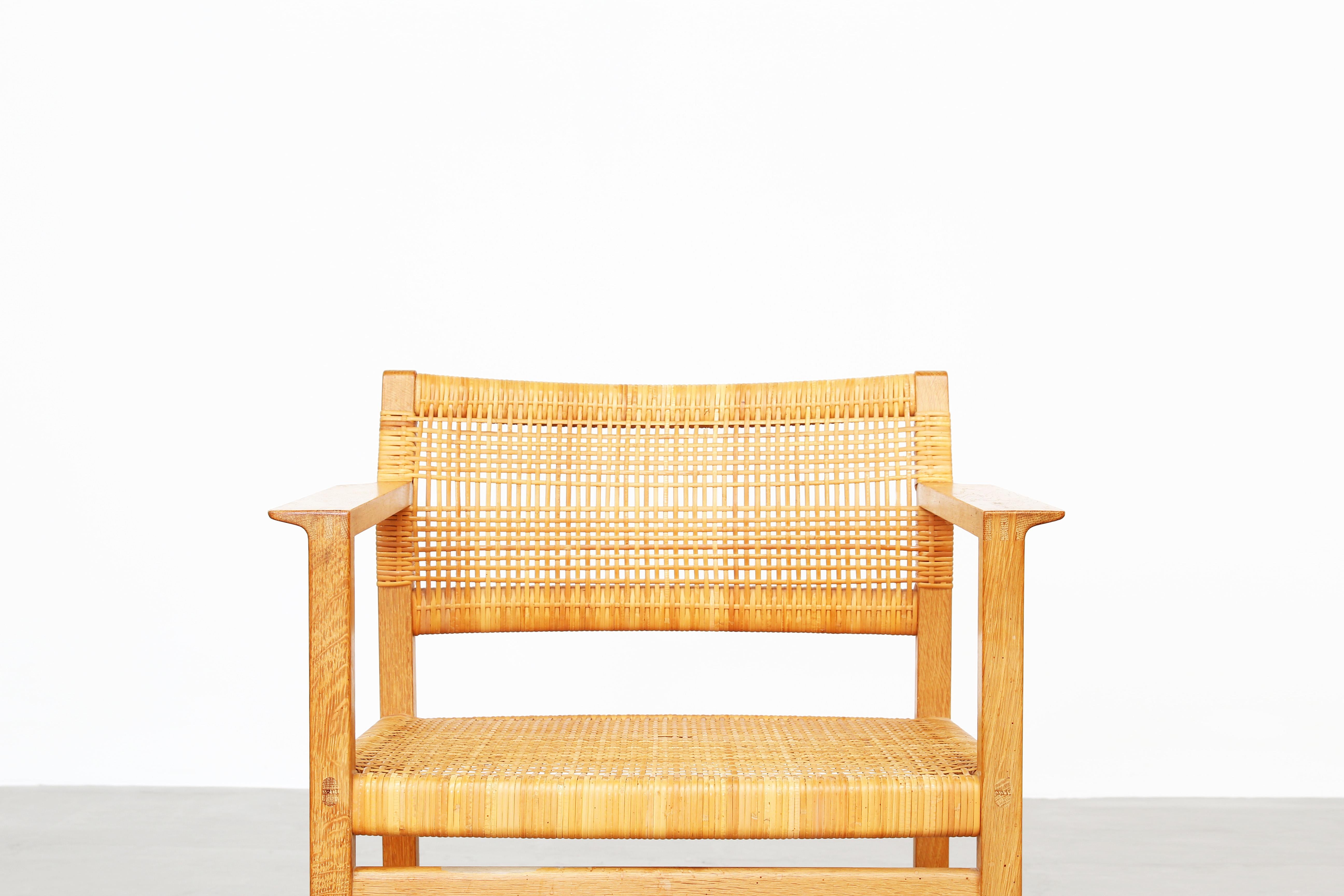 Cane Pair of Dining Chairs/Armchairs by Børge Mogensen for Fredericia in Oak, Denmark