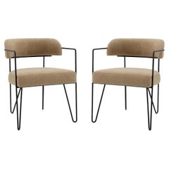 Pair of Dining Chairs, Beige Trenton, Black Legs.