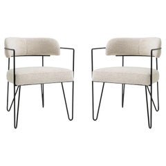 Pair of Dining Chairs, Chalk White Bouclé, Black Legs.