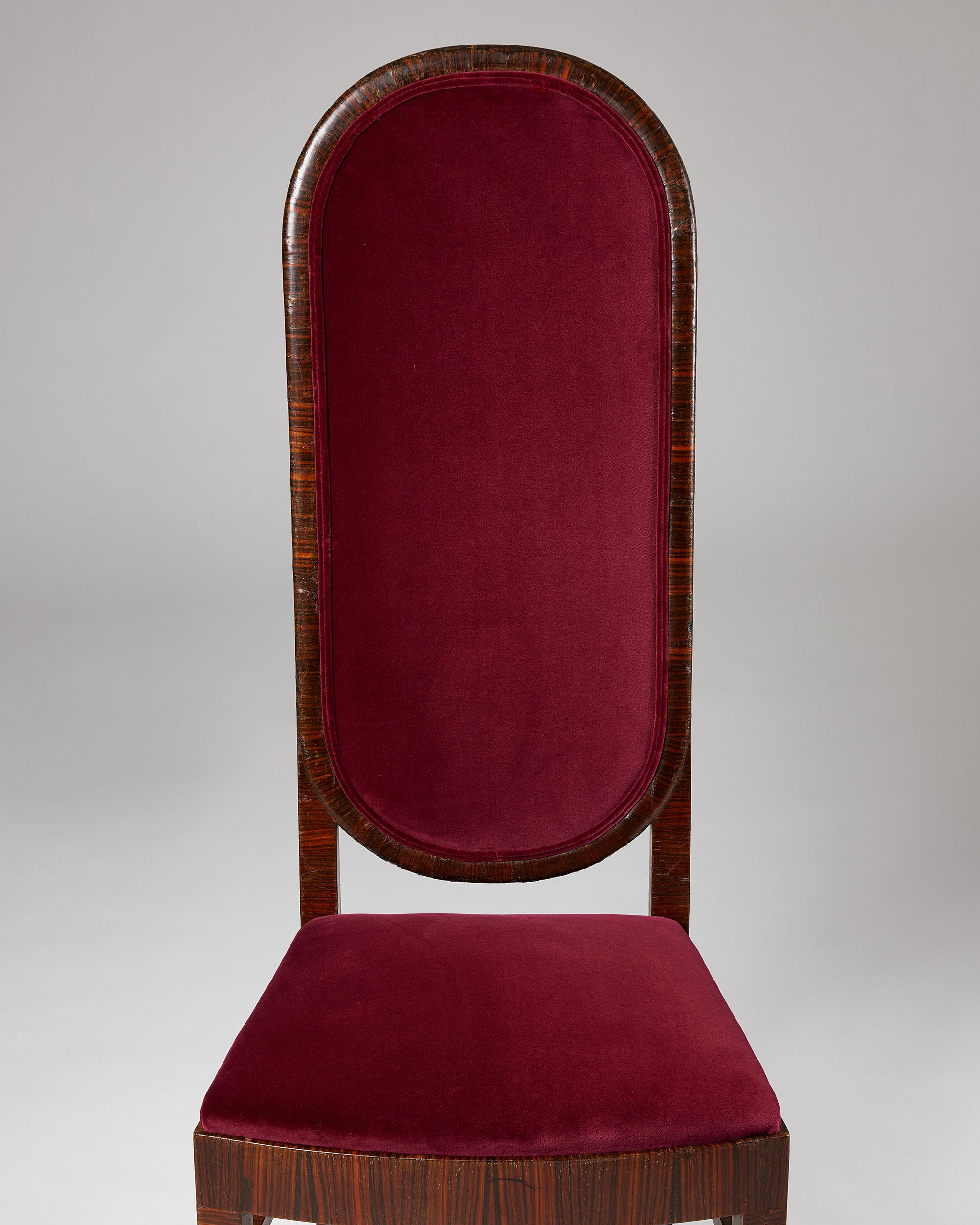Velvet Pair of dining chairs designed by Axel Einar Hjorth for Nordiska Kompaniet For Sale