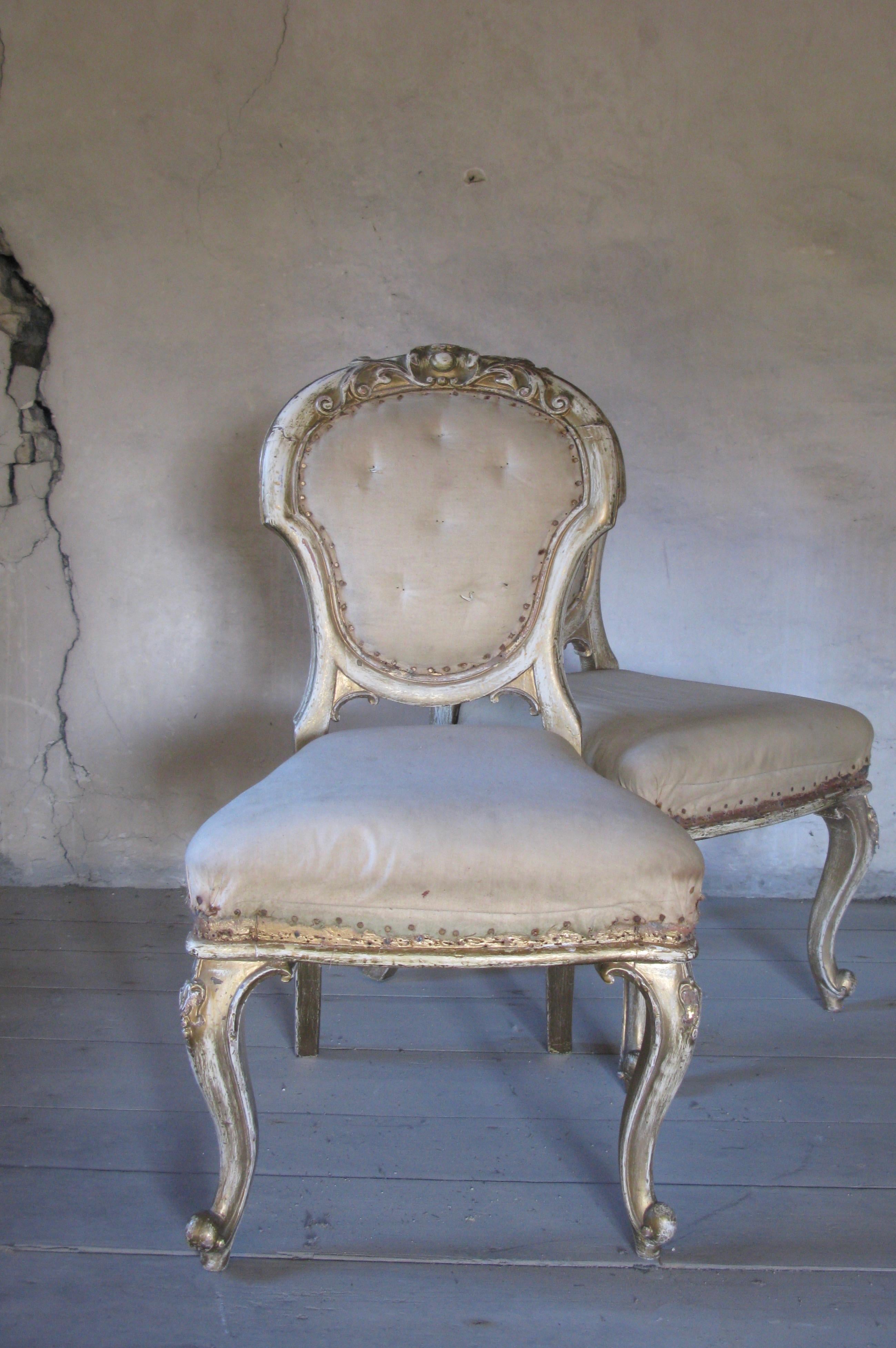 Baroque Revival Pair of Dining Chairs, French Chairs, Gilded Chairs, Side Chairs, 19th Century For Sale