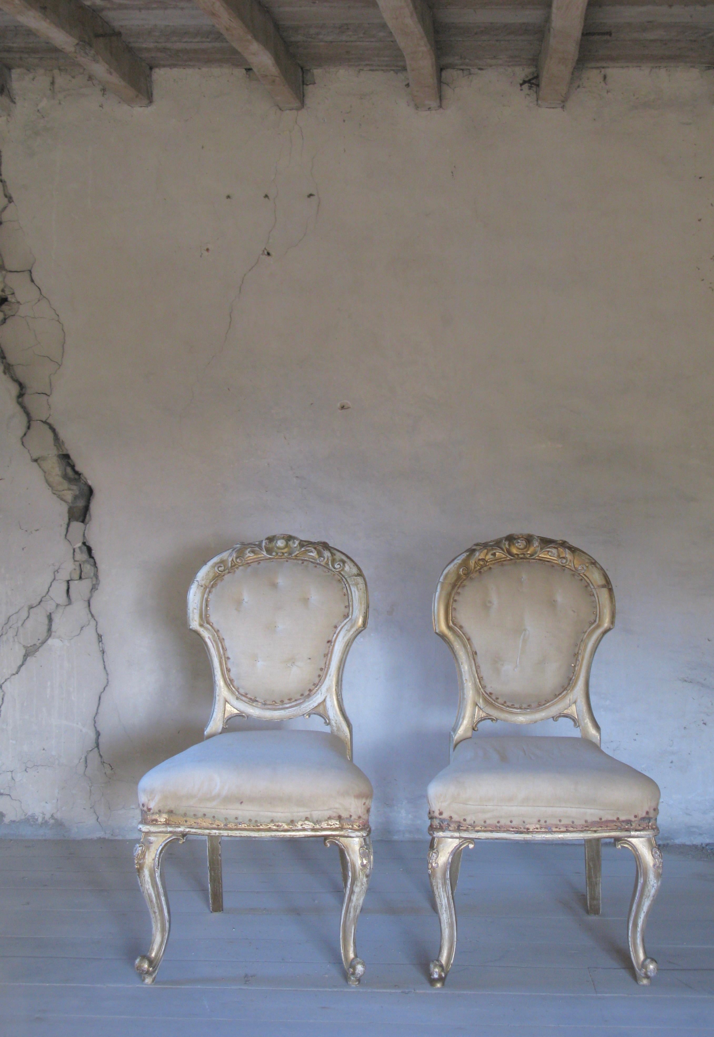 Gilt Pair of Dining Chairs, French Chairs, Gilded Chairs, Side Chairs, 19th Century For Sale
