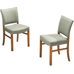 Pair of Dining Chairs in Mint Green Wool and Mahogany by Danish Cabinetmaker