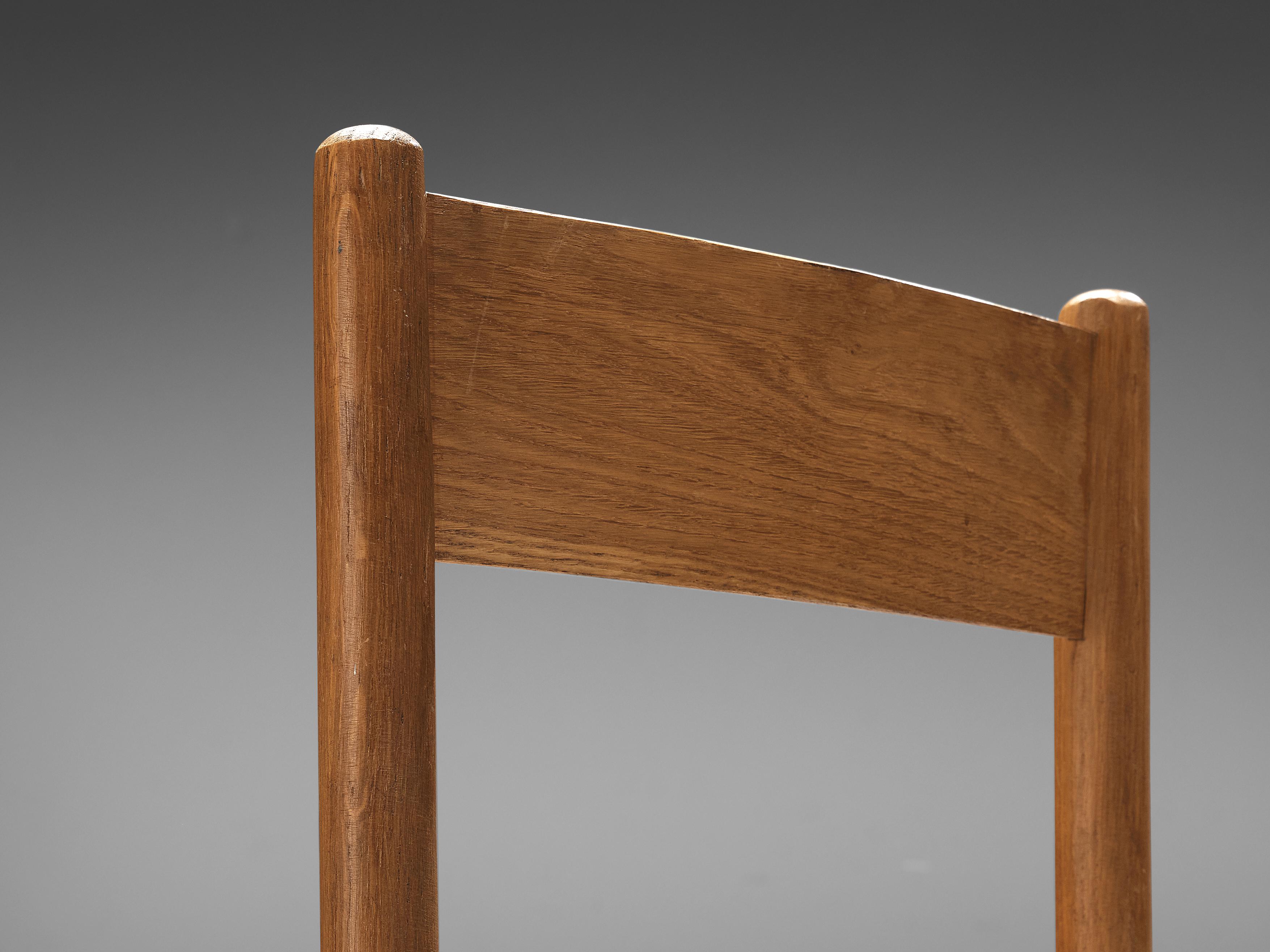 European Pair of Dining Chairs in Oak with Rush Seating