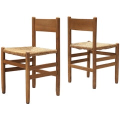 Pair of Dining Chairs in Oak with Rush Seating