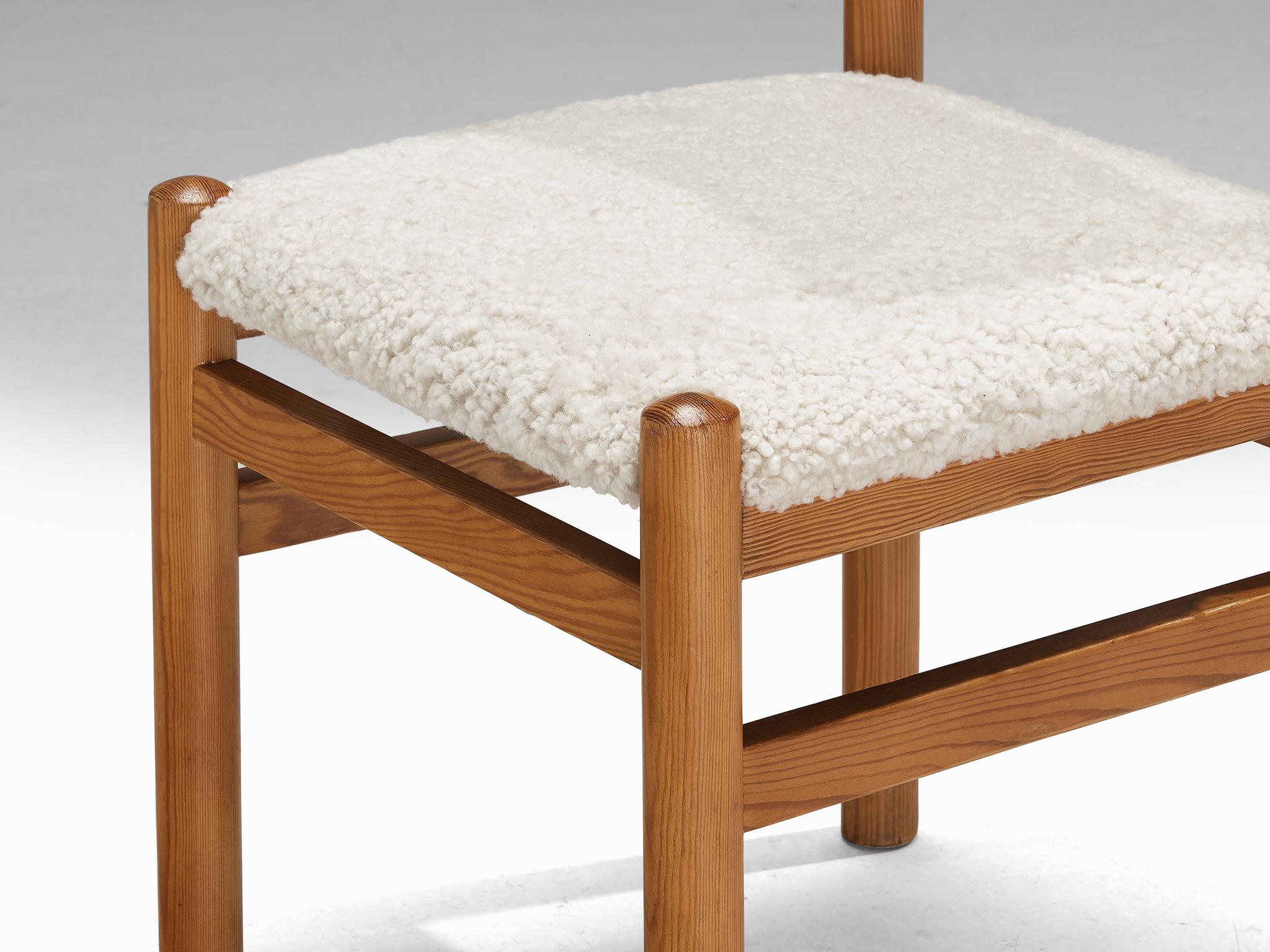 Czech Pair of Dining Chairs in Pine and Sheepskin