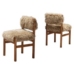 Retro Pair of Dining Chairs in Pine and Sheepskin 