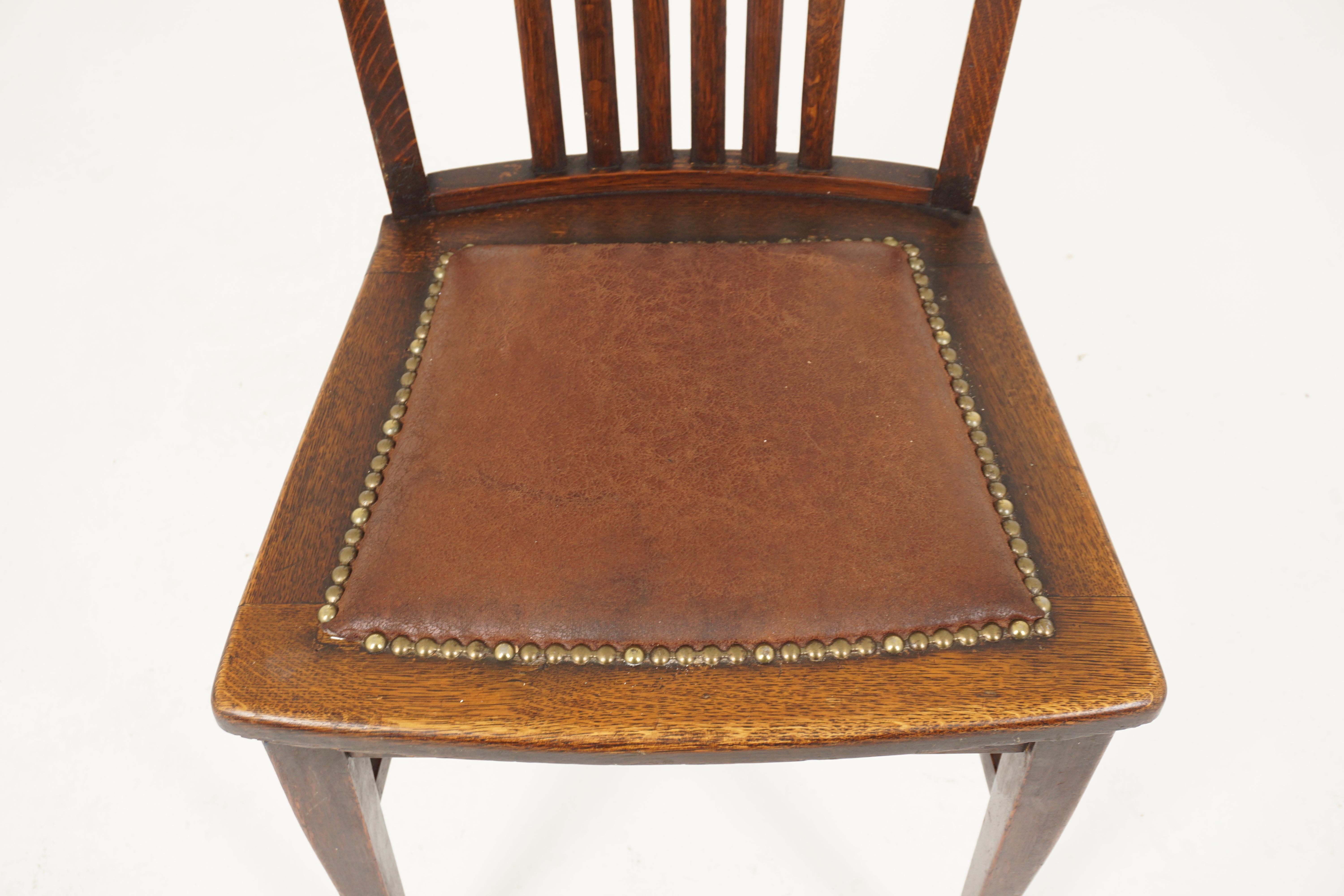 Hand-Crafted Pair of Dining Chairs, Tiger Oak, Upholstered Seat, American 1920, B2480A