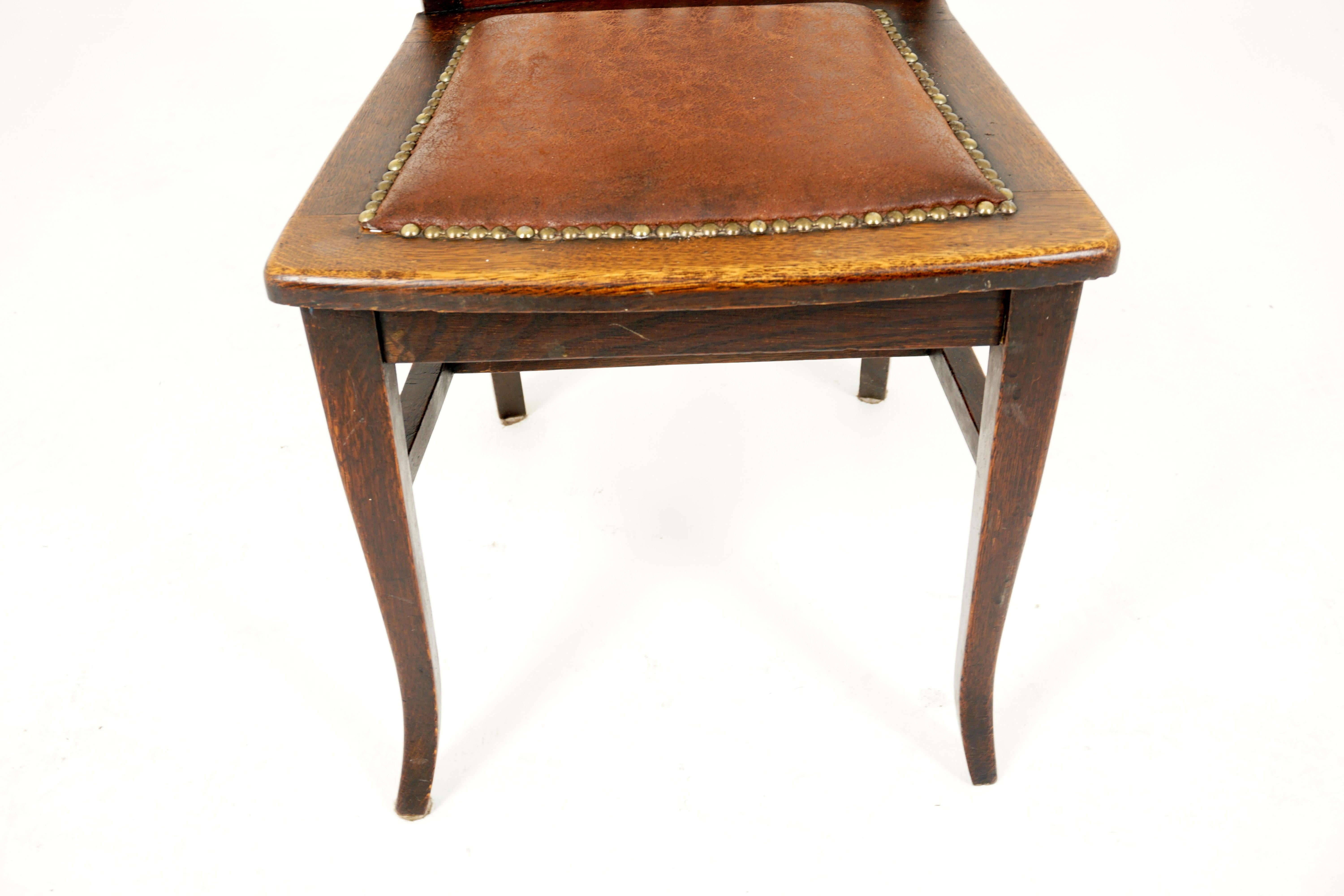 Pair of Dining Chairs, Tiger Oak, Upholstered Seat, American 1920, B2480A In Good Condition In Vancouver, BC