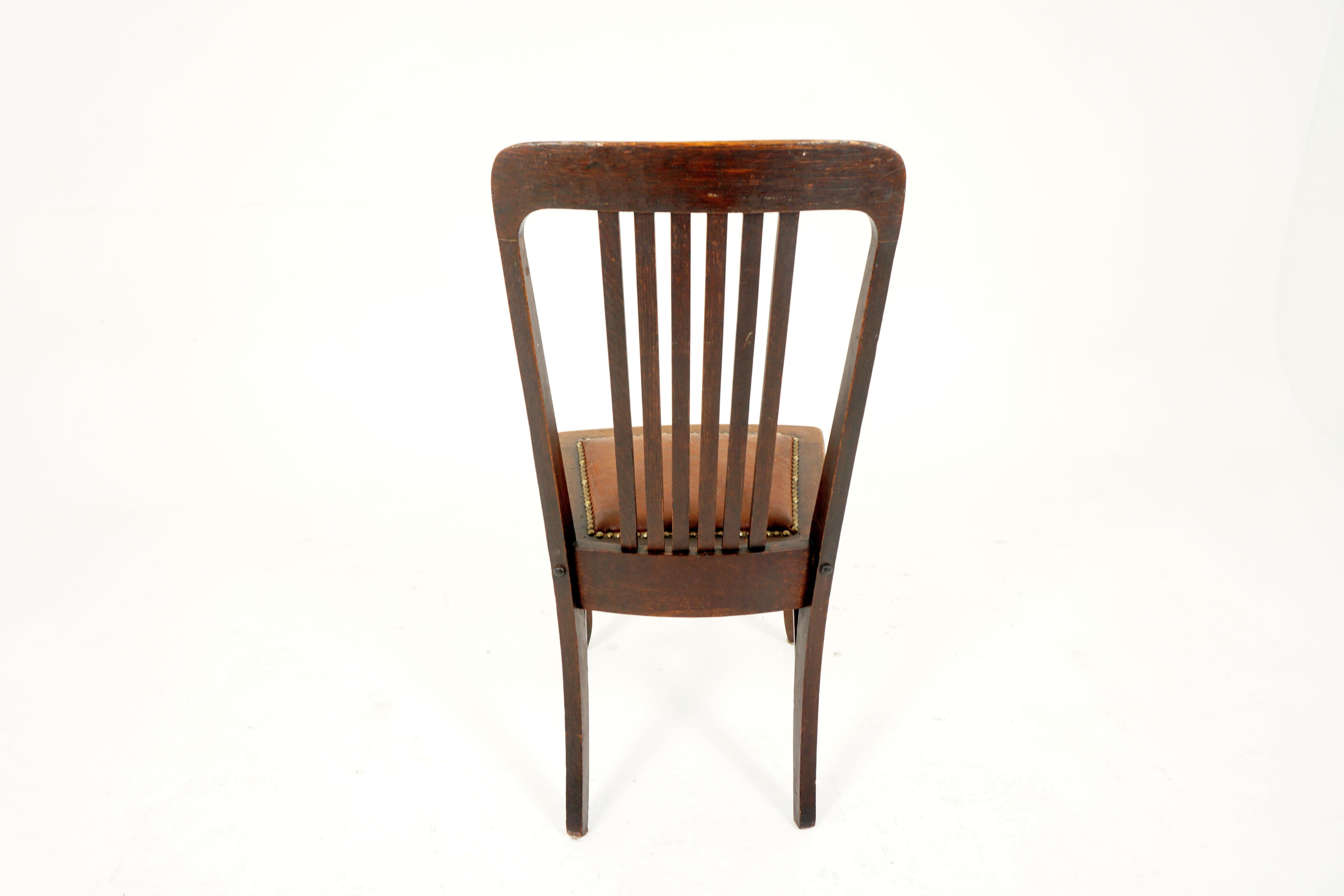 Early 20th Century Pair of Dining Chairs, Tiger Oak, Upholstered Seat, American 1920, B2480A
