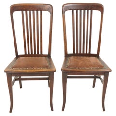 Antique Pair of Dining Chairs, Tiger Oak, Upholstered Seat, American 1920, B2480A