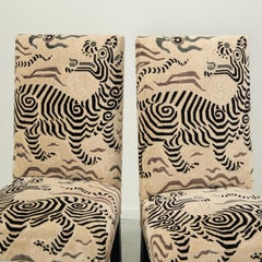 Pair of Dining Chairs Upholstered in Clarence House Tibet Original Cut Velvet