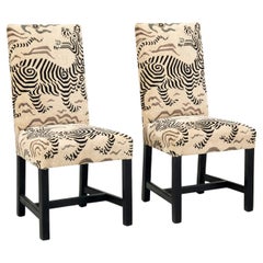 Pair of Dining Chairs Upholstered in Clarence House Tibet Original Cut Velvet