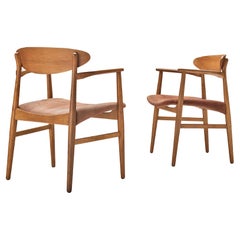 Pair of Dining Chairs with Red Corduroy Upholstery