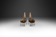 Pair of Dining Chairs with Sheepskin Seats by Rach Finazzi, Italy 1980s