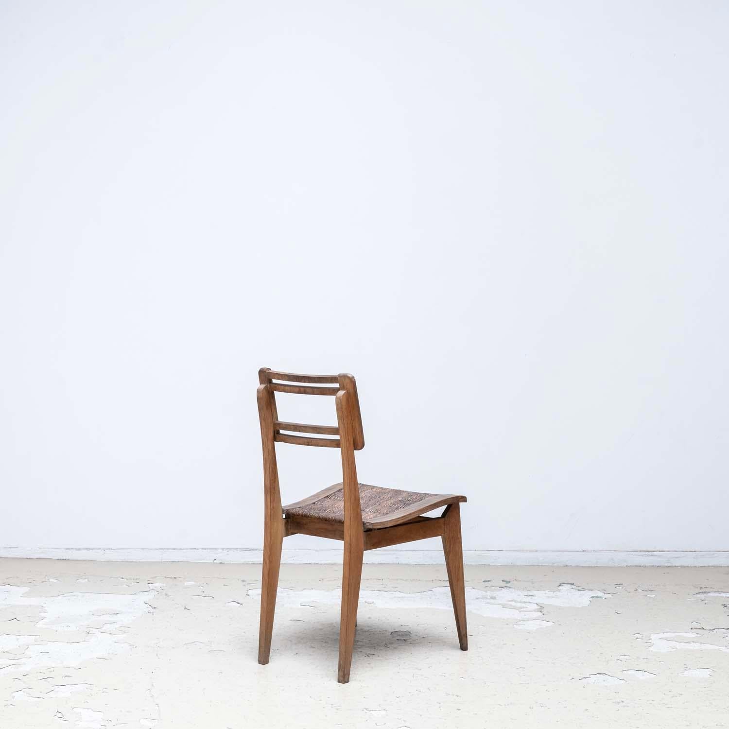 Paire de chaises de salle à manger en jonc par Pierre Cruège - style Roger Landault Bon état à Tokyo, Tokyo